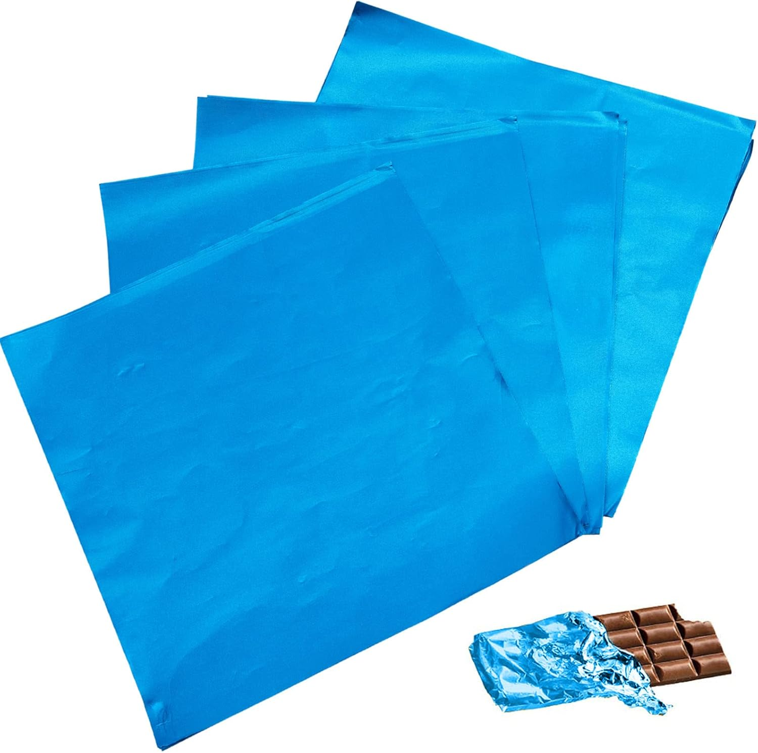 200Pcs Candy Bar Wrappers, 7.8&rdquo; Square Chocolate Bar Wrappers Blue Foil Wrapper Aluminum Individual Packaging Sheets for 4 July Baby Shower Birthday Party Gifts