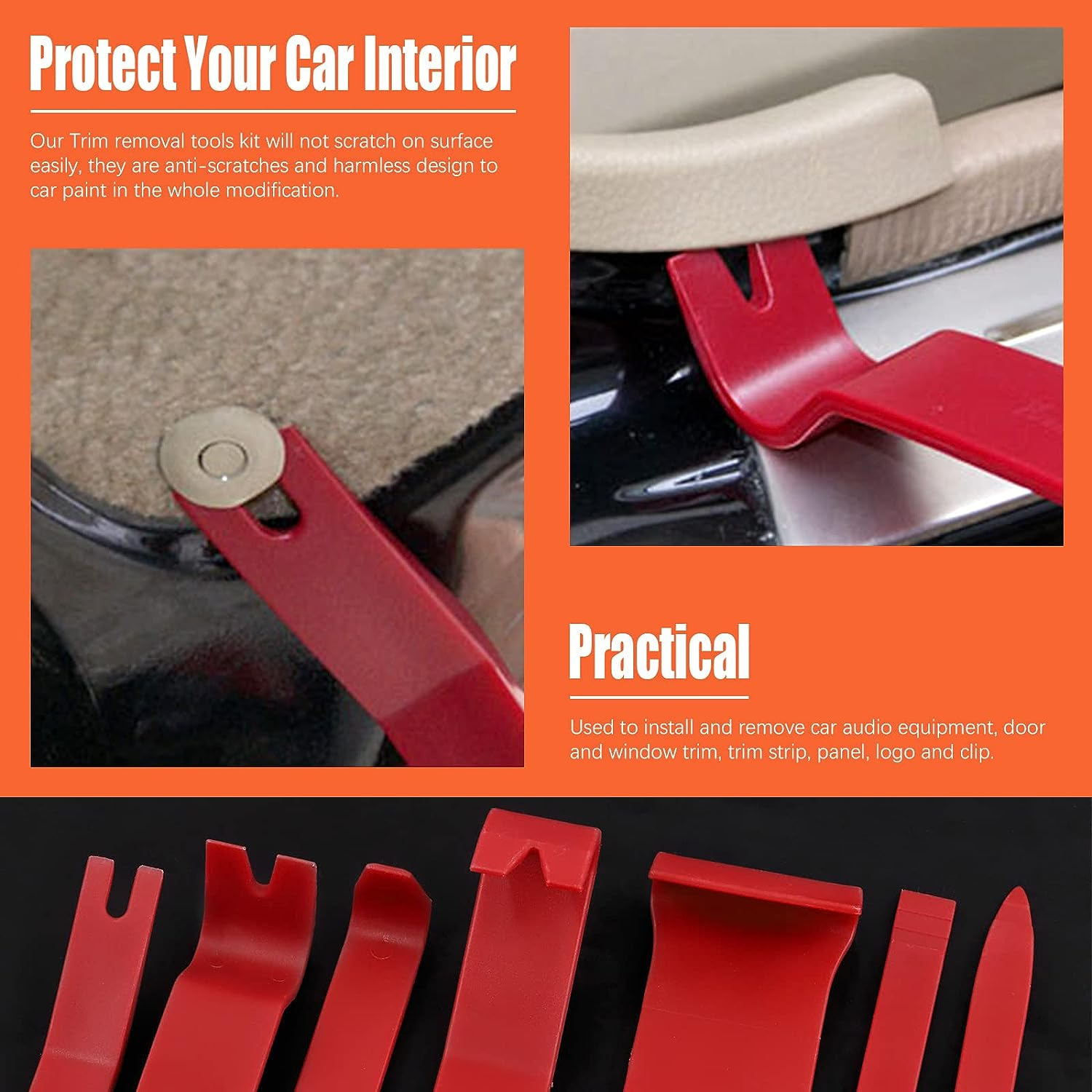 Tanstic 8Pcs Auto Trim Removal Tool Kit, Plastic No-Scratch Pry Tool Kit, Car Interior Trim Removal Tools, Fastener Remover, Car Panel Door Window Molding Tools for Car Audio Radio Panel (Red)