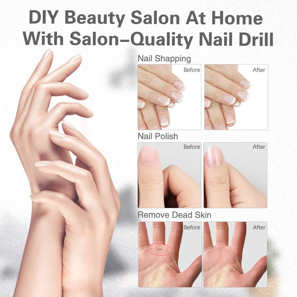 Touchbeauty Nail File Manicure/Pedicure Set with UV Light Dryer,Professional Acrylic Nail Tools Nail Drill Buffer Shine Fingernails Toenails Machine with 5 Attachment Golden image number 2