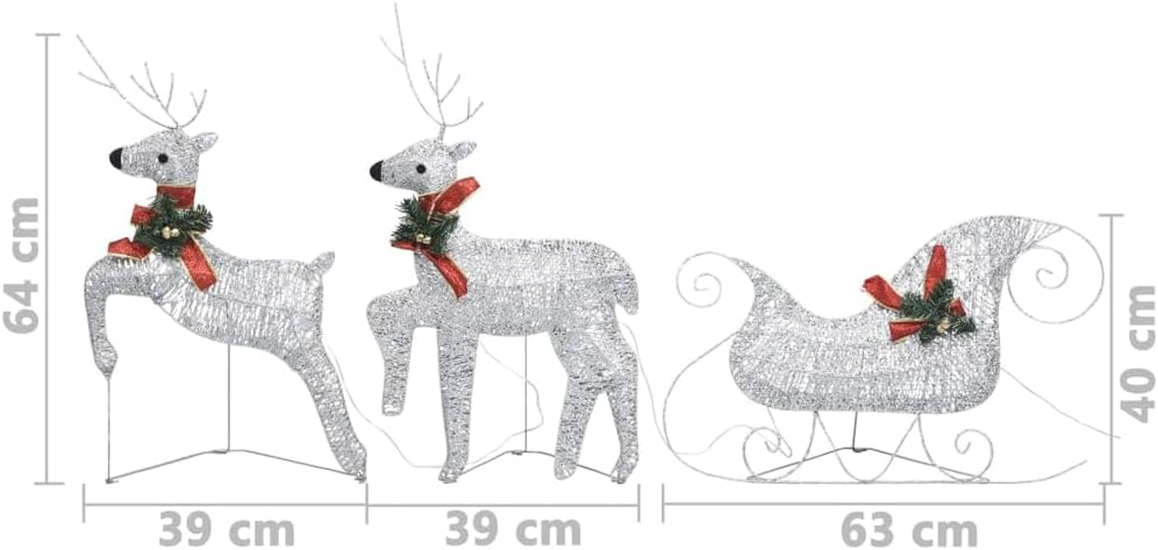 Christmas Reindeer, Xmas Light up Reindeer Outdoor Yard Christmas Decoration Reindeer & Sleigh Christmas Decoration 60 Leds Outdoor Silver image number 1