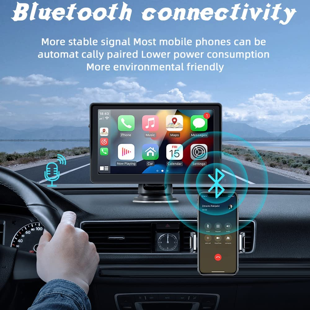 Portable Wireless Apple Carplayer & Android Auto 7 Inch Car Monitor Radio for All Cars Dashboard Mounted Car Stereo Support Bluetooth 5.0 Mirror Link FM Transmitter USB TF image number 4