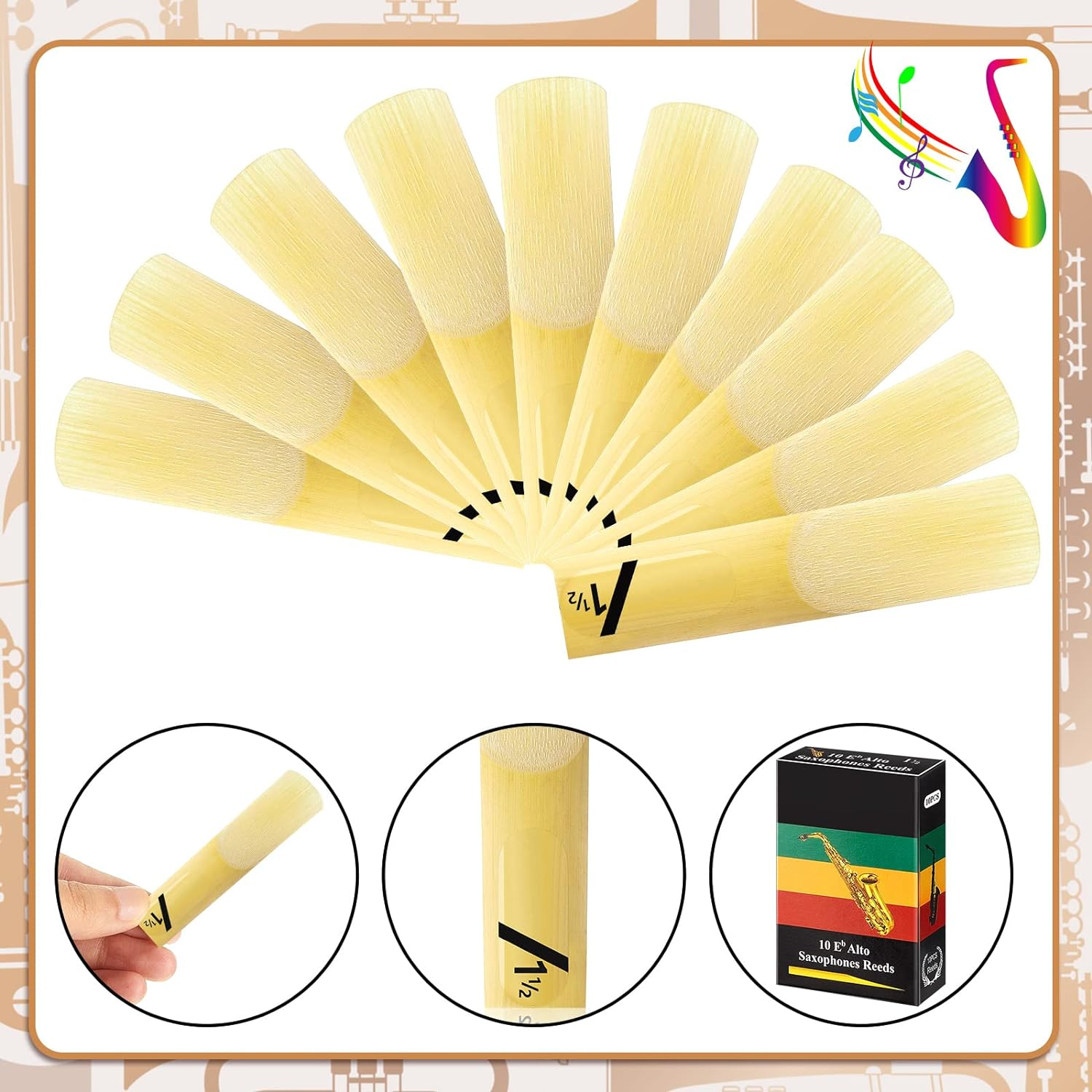 Yeshone 20 Pieces Alto Saxophone Sax Reeds Bamboo Saxophone Reeds with Individual Case for Clarinet Soprano or Alto Sax,1.5 in Strength image number 4