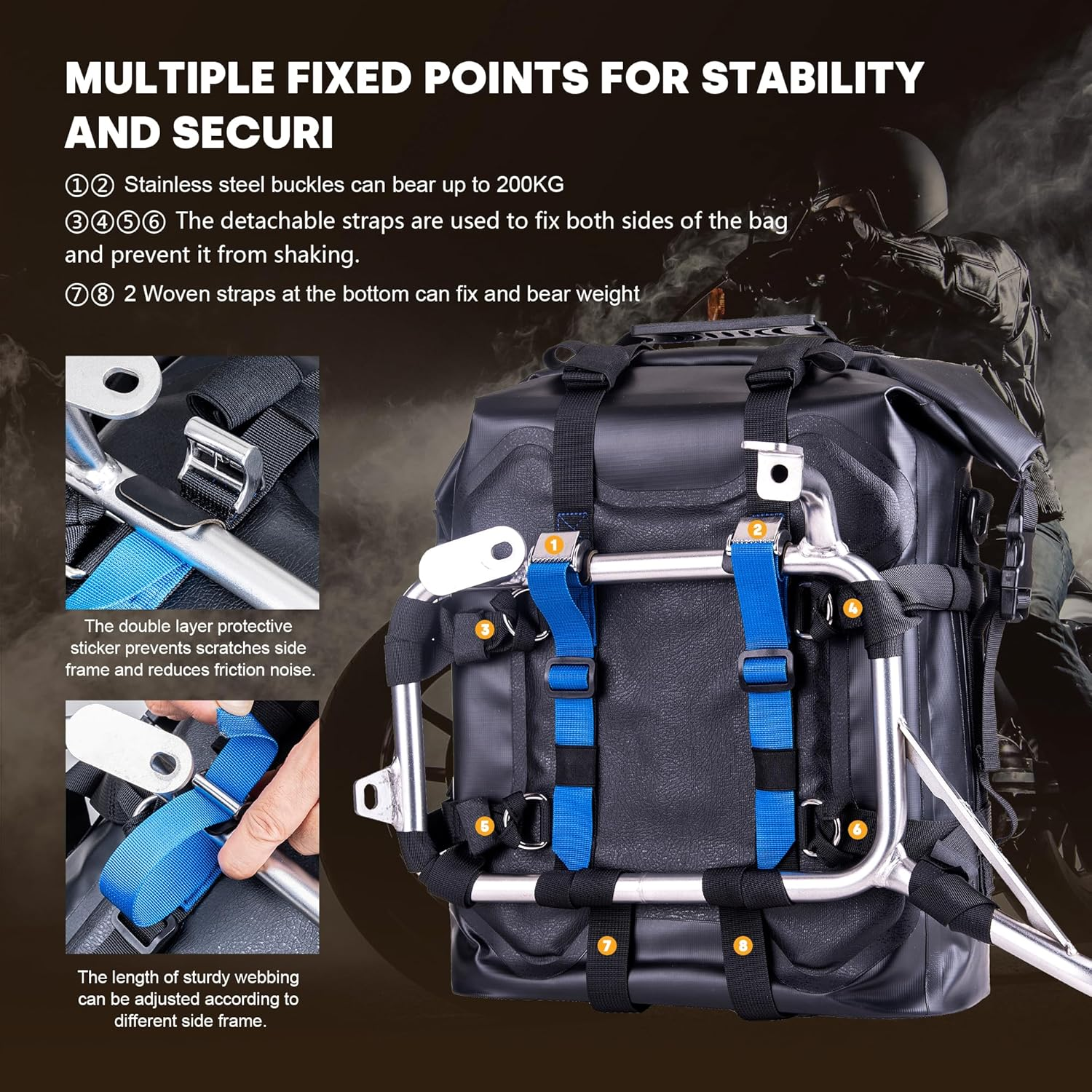 WILD HEART Motorcycle Side Bag Stainless Steel Suspension Waterproof Bag Saddlebags 20L/25L Waterproof Pianner Bag Wear-Resistant General-Purpose Bike Accessories, Black, 25L, Motorcycle Aluminium image number 5