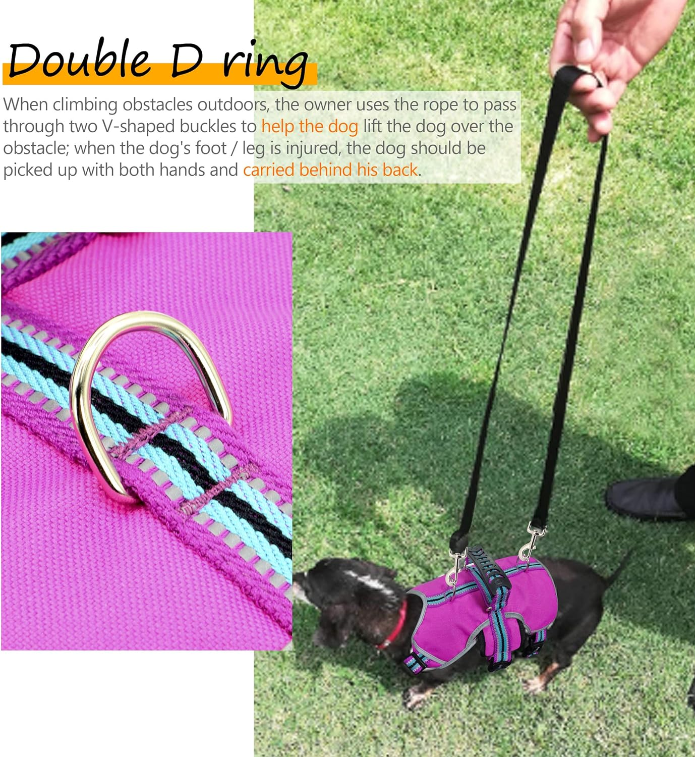Didog Escape Proof Dogs Harness,Soft Breathable Padded & Reflective,Adjustable No Pull Dog Harness with Lift Handle & Double Leash Clips for Medium Large Dogs Walking Hiking Training,Purple,S image number 1