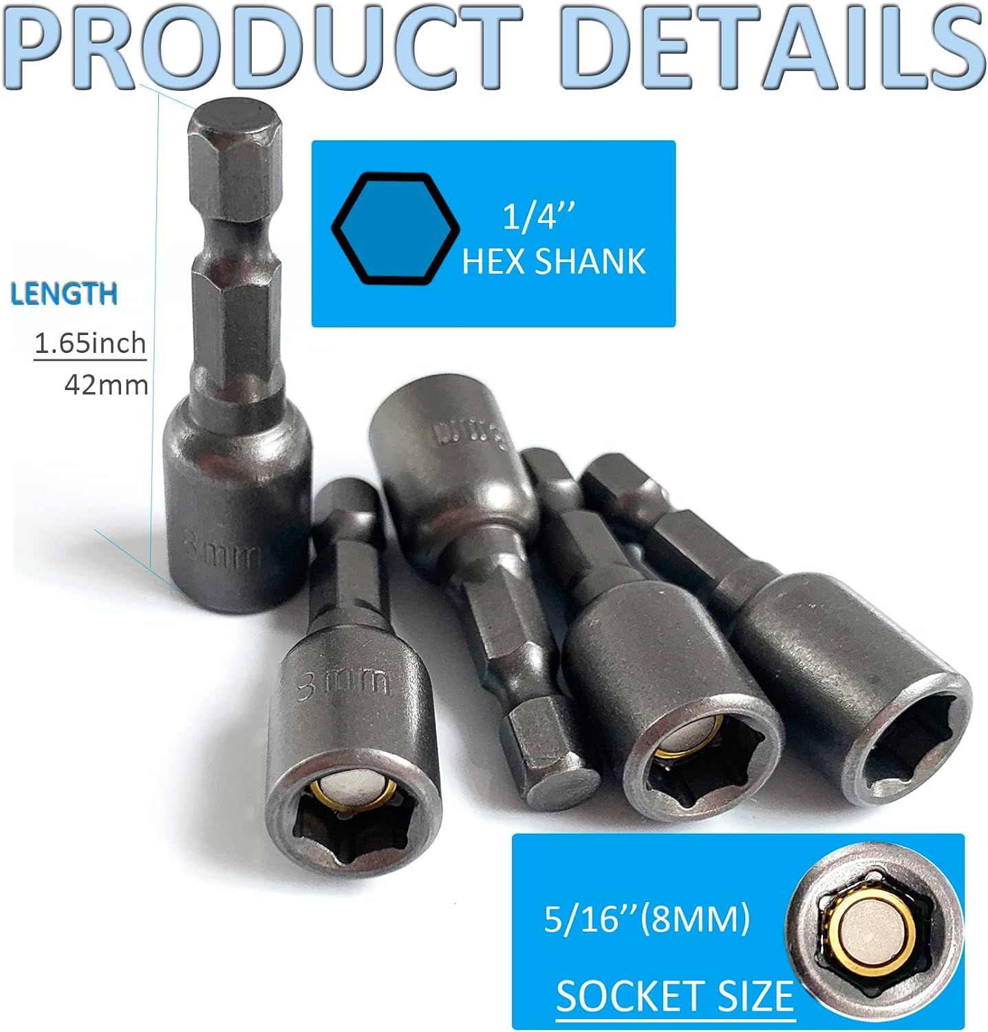 5/16'' Nut Driver Bit Sets 10PCS, 5/16 Inch Nut Driver Hex Shank Quick Change Socket Nut Impact Driver Adapter Alloy Steel image number 4