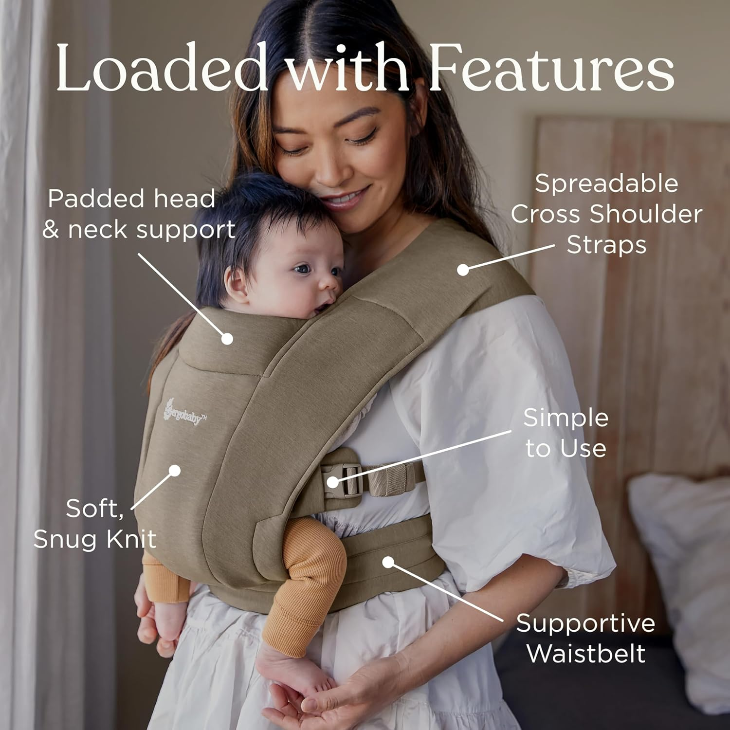 Ergobaby Embrace Cozy Newborn Baby Wrap Carrier (7-25 Pounds), Soft Air Mesh, Soft Grey image number 2