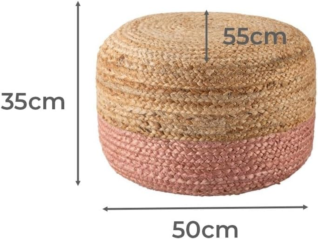 La'Grace Home Ombre Hand Braided Jute Cotton Pouf Ottoman, Jute Olive image number 1