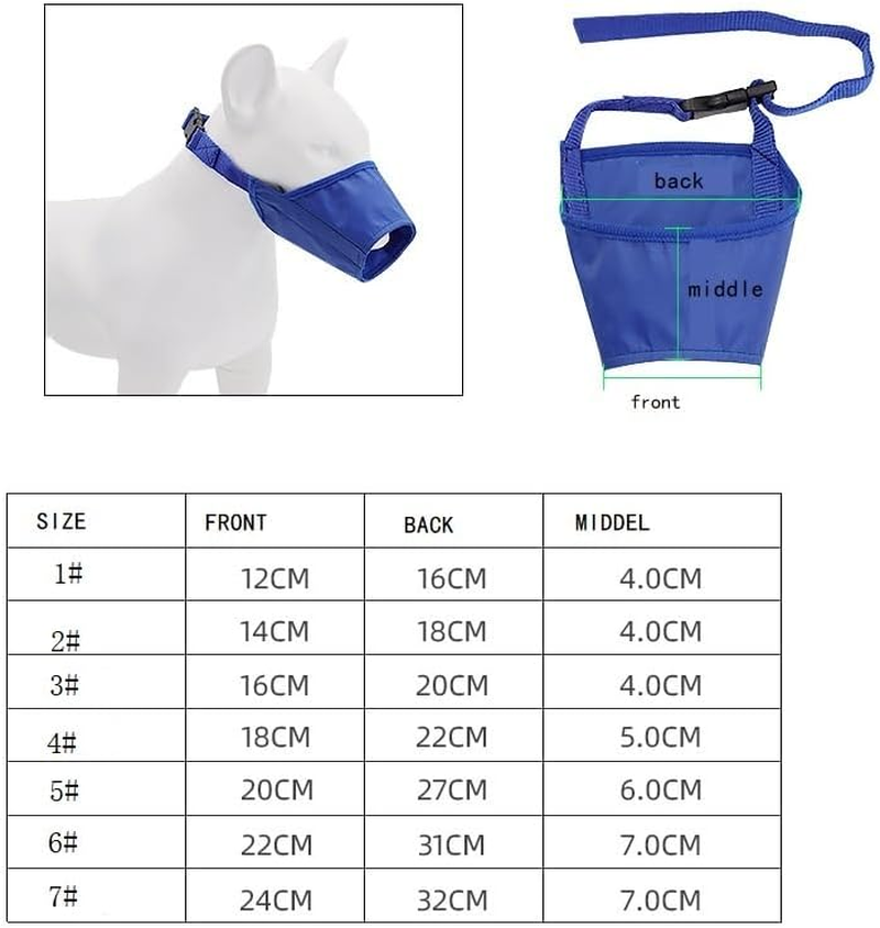 Dog Muzzle Suit, 7Pcs Dog Muzzles for Biting Barking Chewing, Adjustable Dog Mouth Cover for Small Medium Large Dog, Soft Comfortable Dog Muzzle for Long Snout (Blue, 4#)