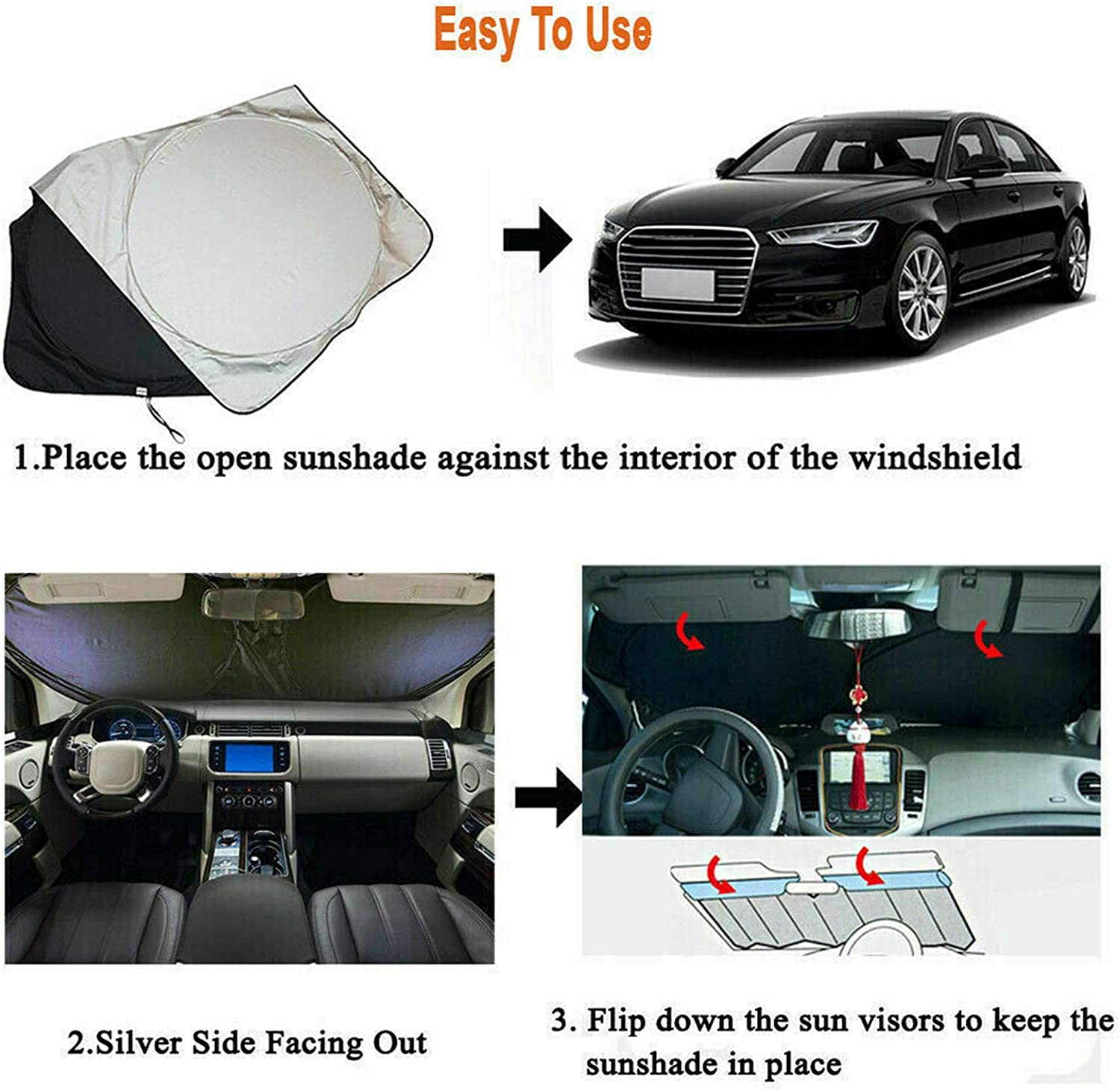 Car Windshield Sun Shade, Proxima Direct Sun Protector for Car Safe Windshield Sunshade Maximum UV Sun Protection-Foldable Car Windscreen Sunshade UV Protector Shields -Keeps Vehicle Cooler(59"X27.6") image number 6