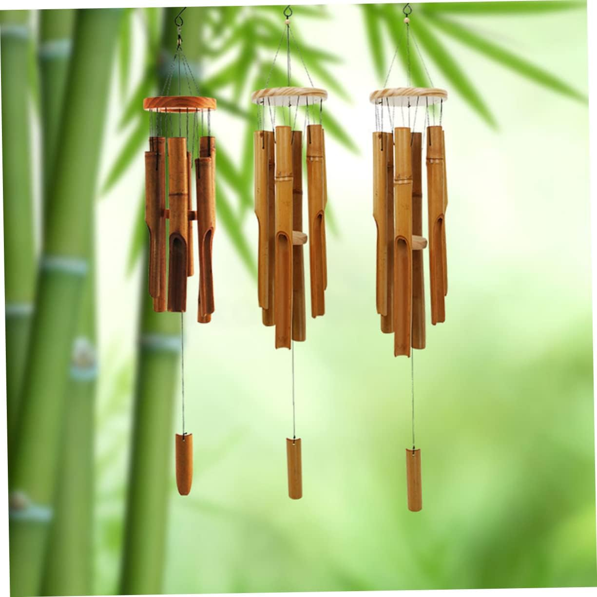 Bamboo Wind Chimes Outdoor Garden Decor Deep Tone Dark Brown 75Cm Patio Hanging Windchime for Porch and Balcony Natural Bamboo Decoration image number 5