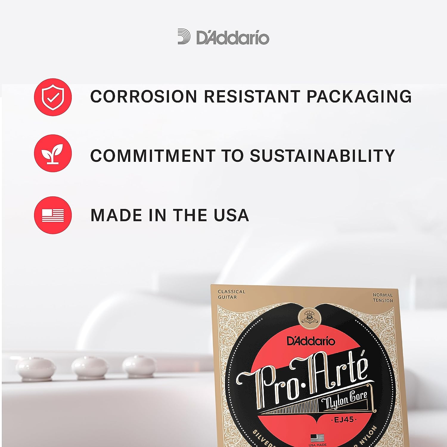 D'Addario EJ50 Pro-Arte Black Nylon Classical Guitar Strings, Hard Tension