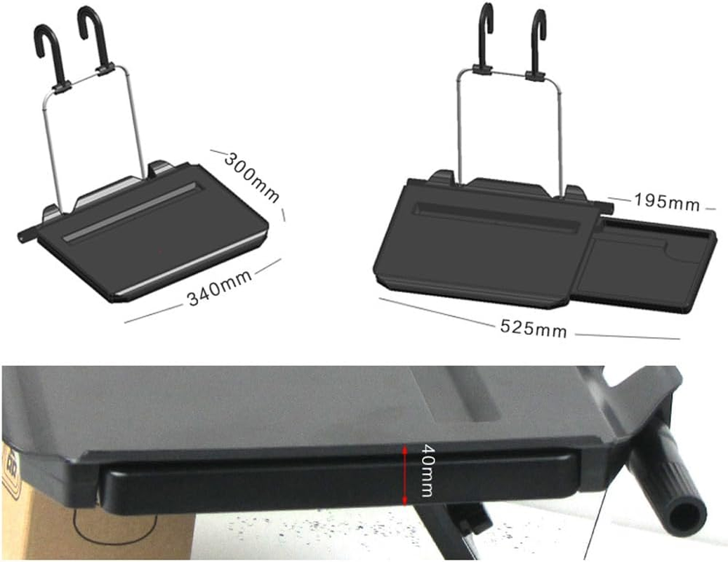 Eacam 2 in 1 Car Steering Wheel Tray/Back Seat Headrest Tray for Eating Food Drink and Writing Laptop Work, Black Car Desk image number 6
