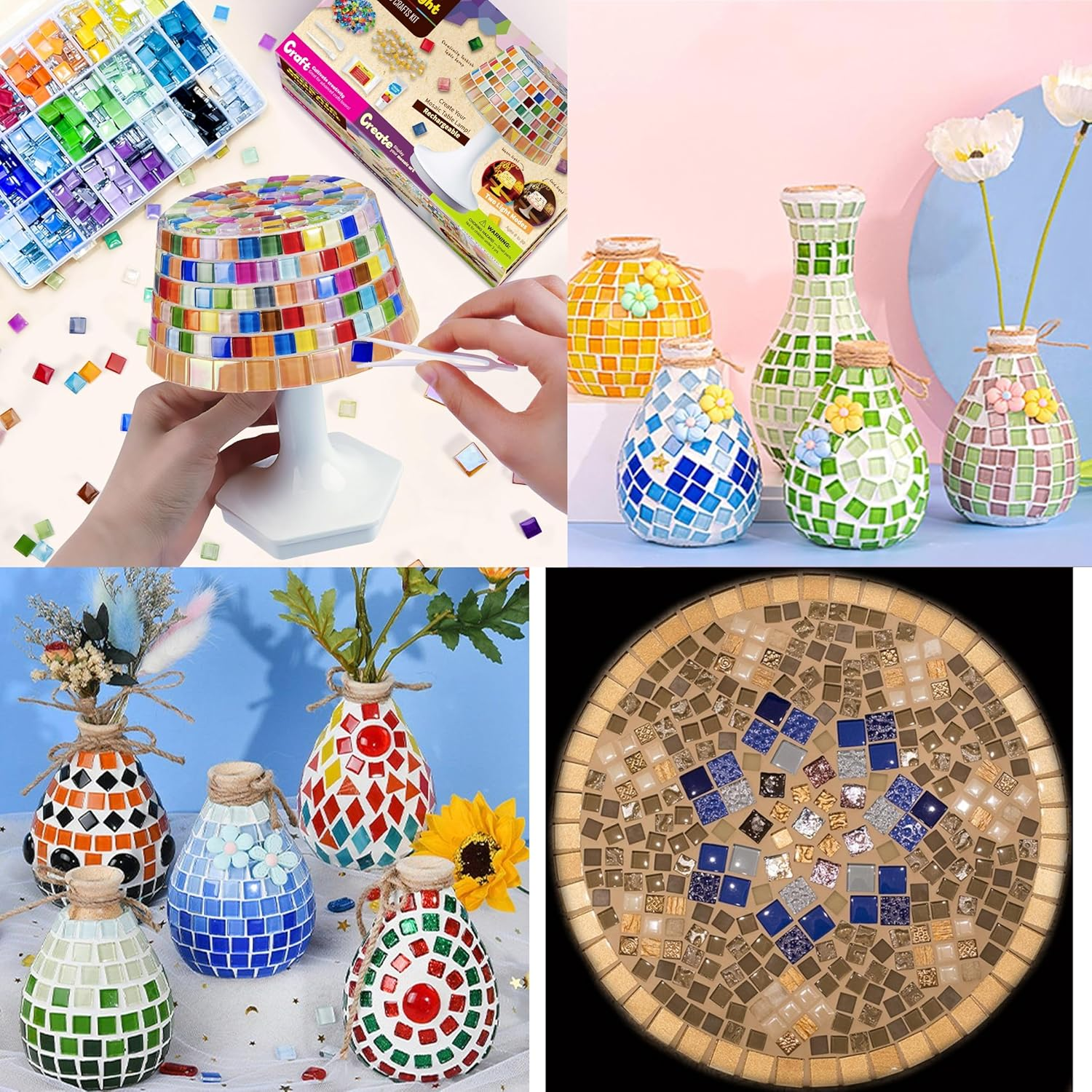 Glass Mosaic Tiles for Crafts Colorful Stained Glass Mosaic Pieces Iridescent Bulk Square Flat Mirror Tile Kits for Adults 160Pcs Crystal Picture Frames DIY Kit image number 4