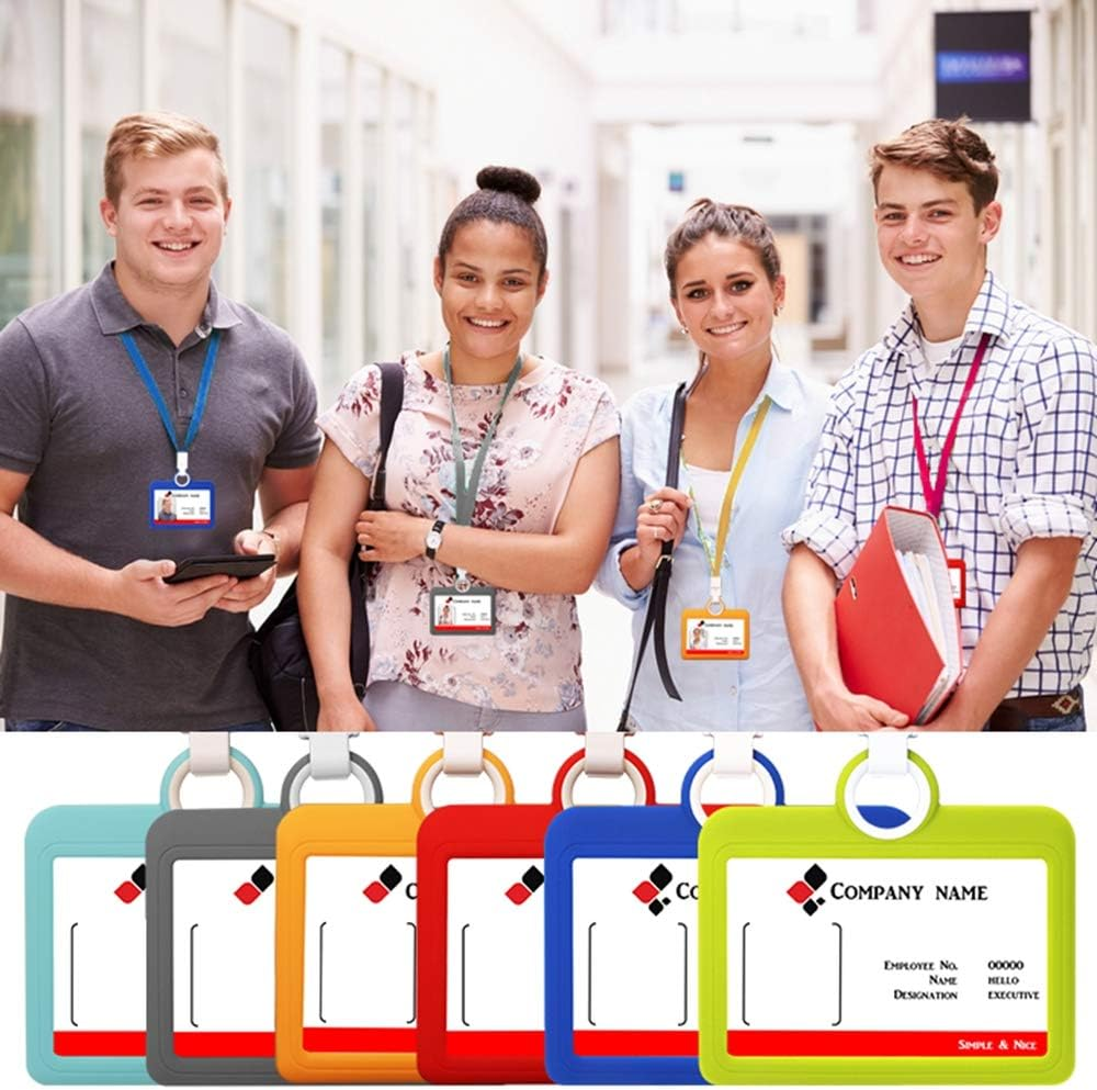 Badge Holder Silicone Horizontal ID Badge Card Holder with Lanyard Neck Strap Heavy Duty ID Card Business Card Offices Supplies image number 3