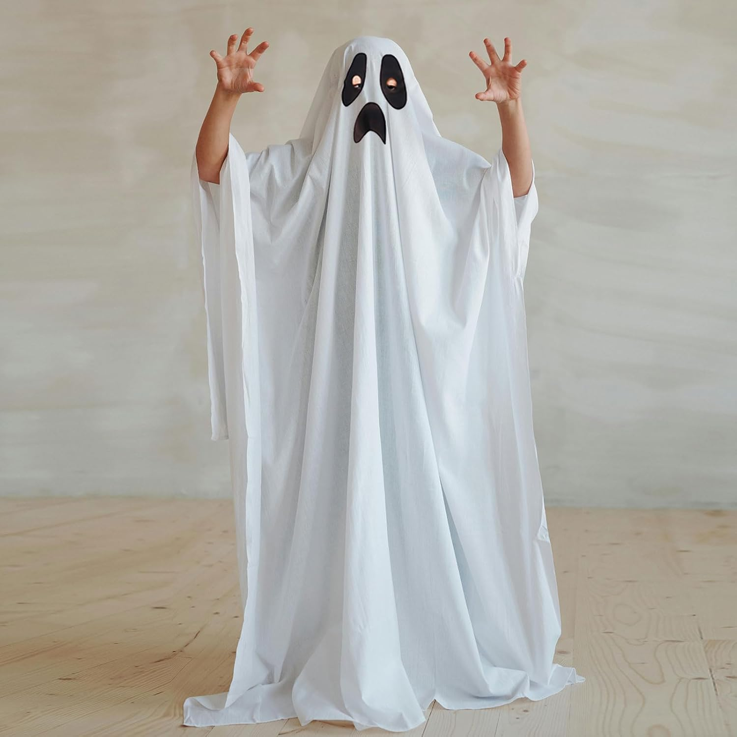 Ghost White Cape Halloween Costume for Children Boys Girls Scary Sweet or Sour Halloween Costume White Party Cosplay Carnival Masquerade Christmas (White) image number 1