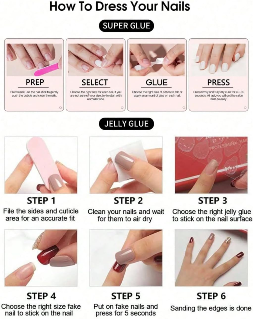 Almond Press-On Nails, 96 Pieces, French Tip Design with Pearls, Black/Red/White/Pink Tips (96-Piece Short Oval Press-On Nails Set, Pink Shades Design) image number 1