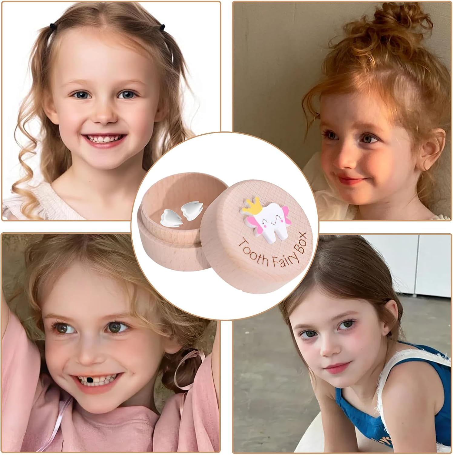 2 Pcs Set Wooden Tooth Fairy Box Tooth Fairy Bag 3D Carved Wooden Toothfairy Box, Collect Lost Teeth Dropped Keepsake Storage Baby Shower Birthday Gift