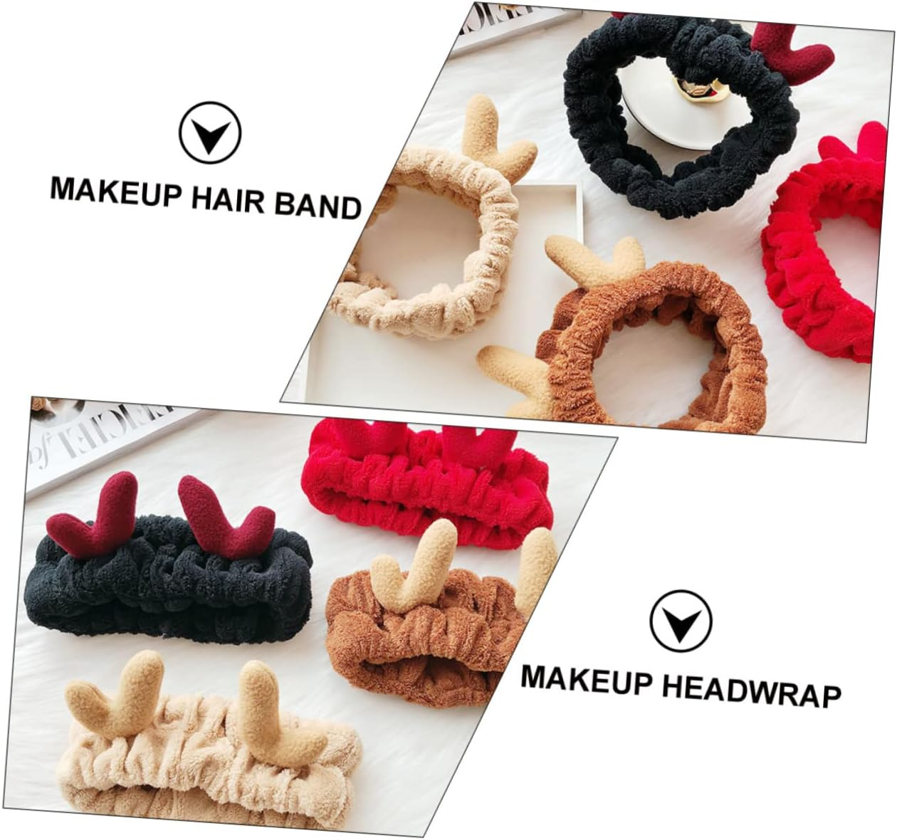 KALLORY 12Pcs Christmas Hair Band Bath Makeup Headband Reindeer Headband for Women Deer Hair Wrap for Shower and Makeup Random Color image number 4