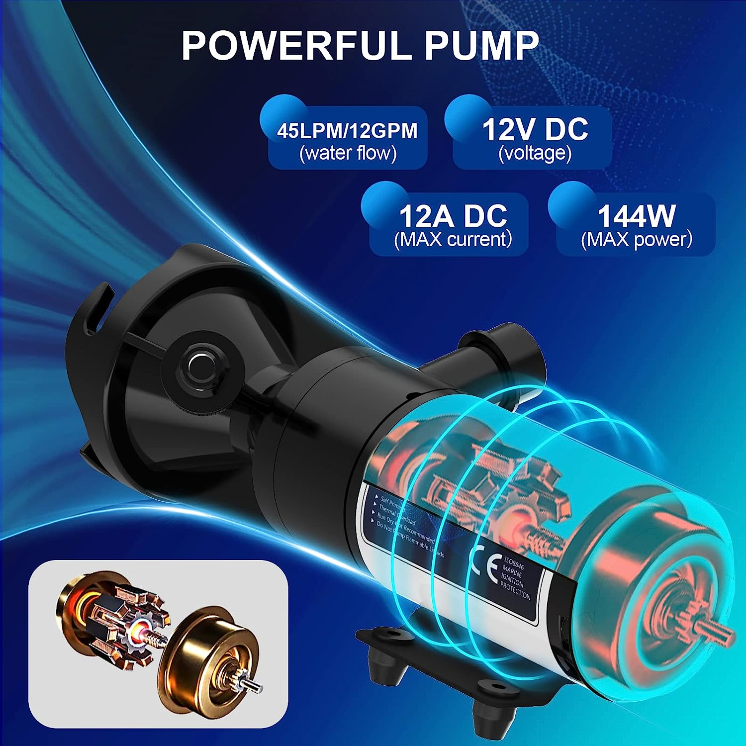 RV Macerator Pump 12V, 12GPM Waste Water Self-Priming Sewer with Garden Hose Discharge Port, Quick Release Sewage image number 4