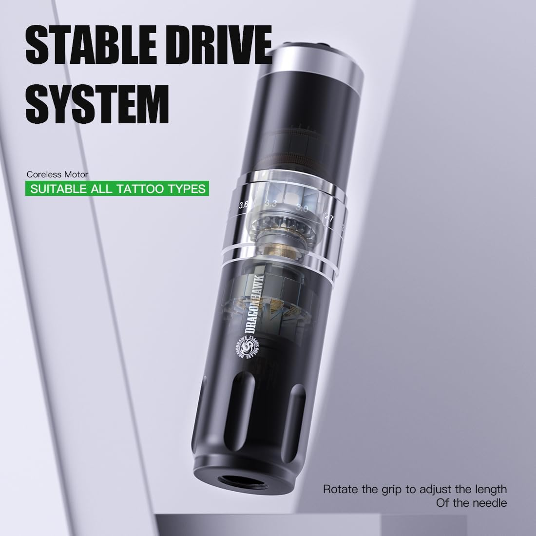 Dragonhawk Wireless Tattoo Gun Machine 2 Batteries 1500Mah 7 Strokes Length 2.4Mm - 4.2Mm for Beginners image number 1