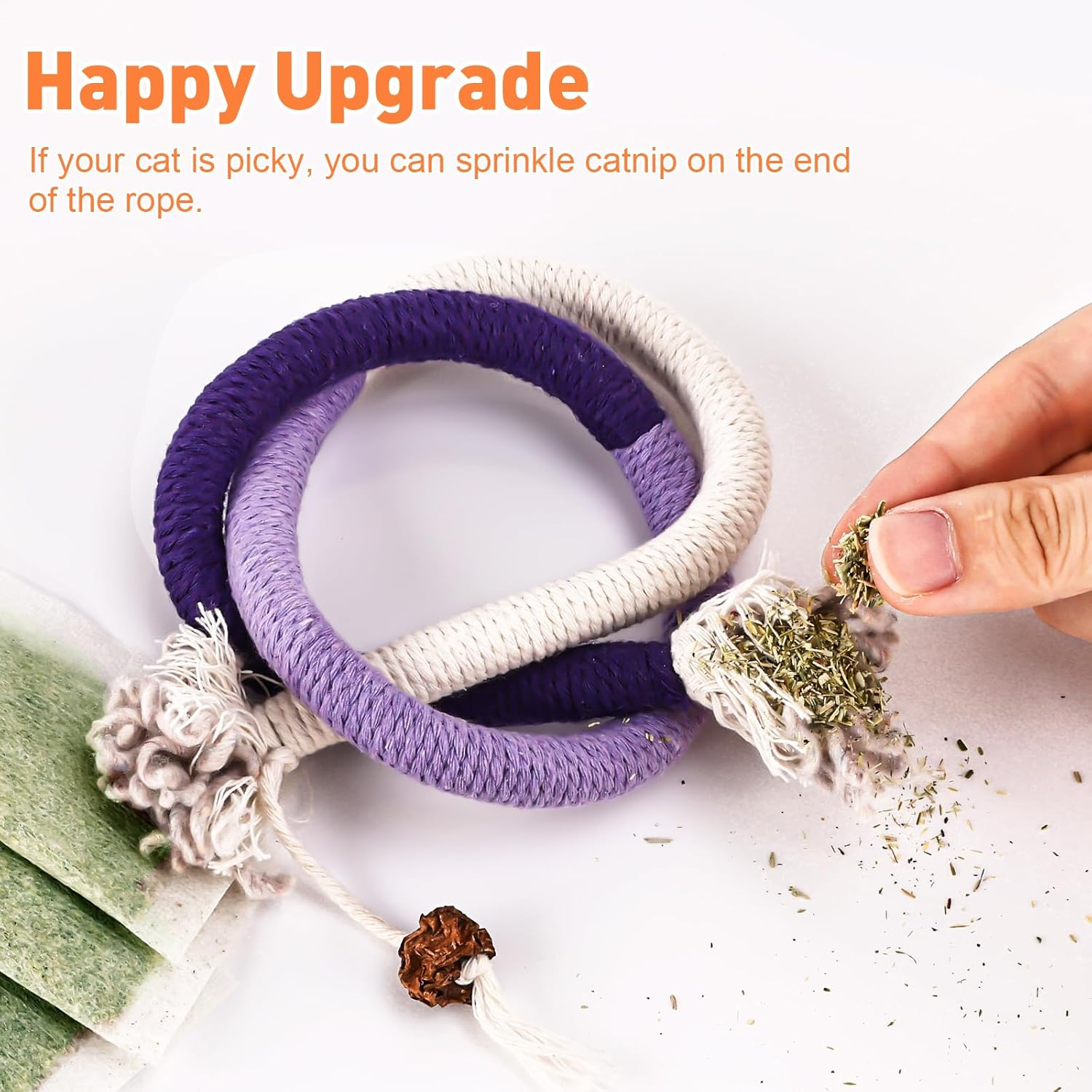 3 PCS XL Cat Toys Chew Ropes, 27.56 Inches Cat Chew Rope Toy for Teeth Cleaning, Safe Catnip Toys for Cats Rope Chew Toy (3 Bags of Catnip Included) image number 2