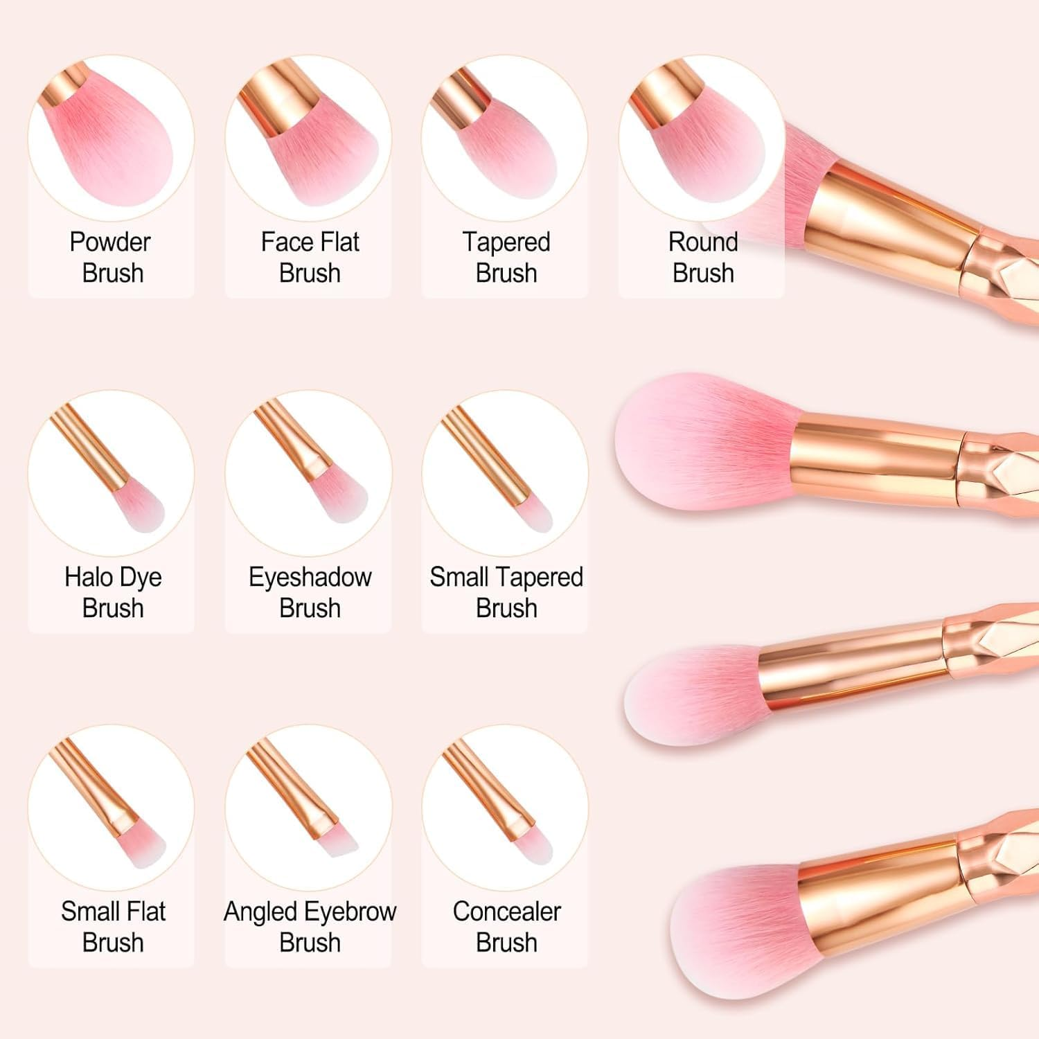 Start Makers 10PCS Makeup Brushes Set Soft Bristles Foundation Brush Make up Brushes Eyeshadow Blush Contour Lip Travel Makeup Brushes image number 2