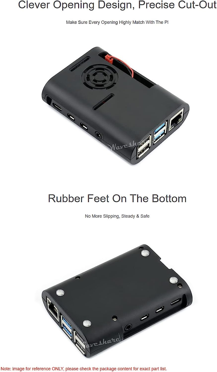 Waveshare Black ABS Case Type D for Raspberry Pi 4 with Cooling Fan/Heat Sinks/Rubber Feet and Screwdriver image number 2