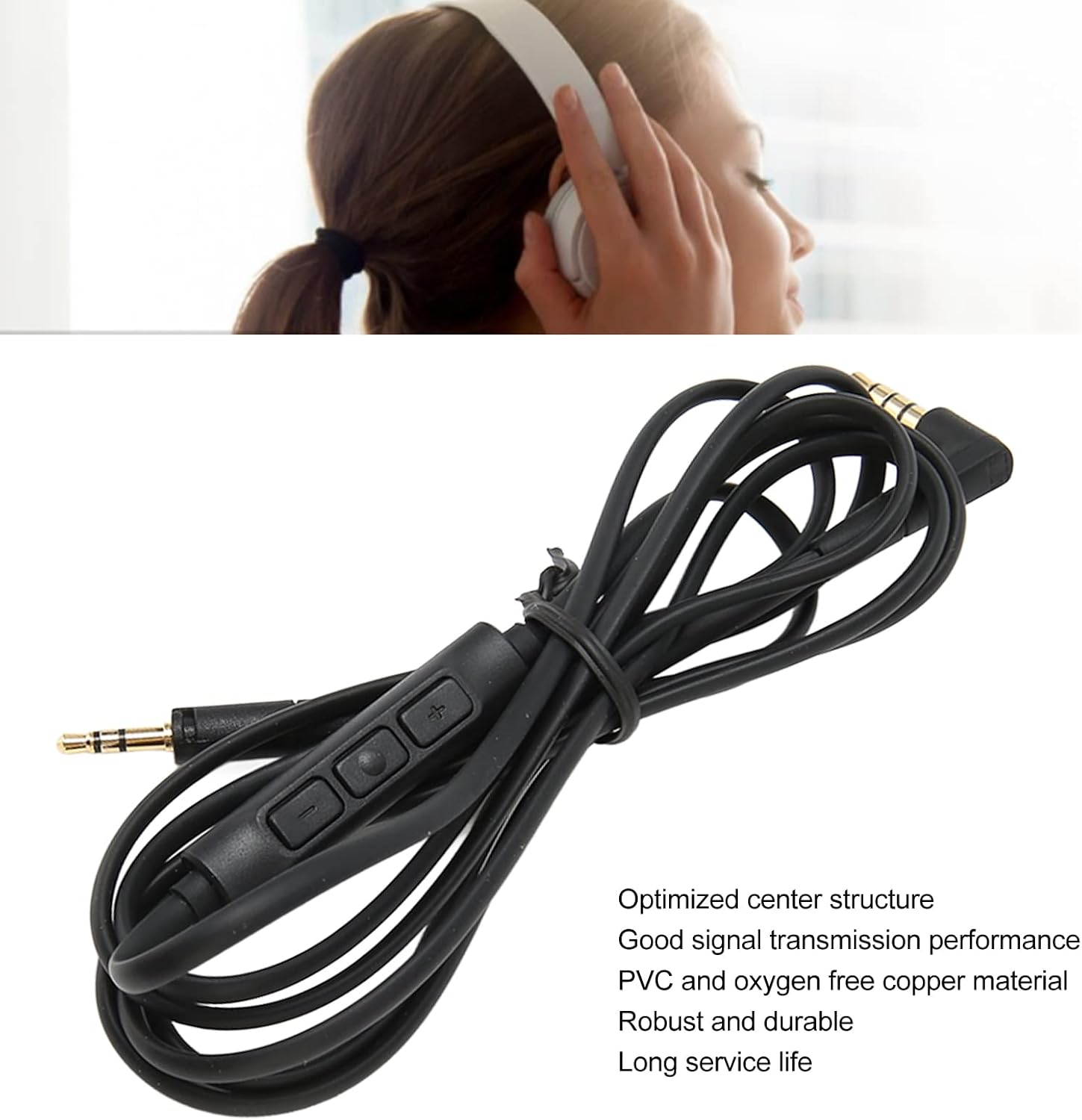 Replacement Headphone Cable with in Line Microphone Remote Volume Control for HD4.40, HD4.40BT, HD4.50, HD4.50BTNC, Hd4.30I, HD4.30G Headphones. image number 5