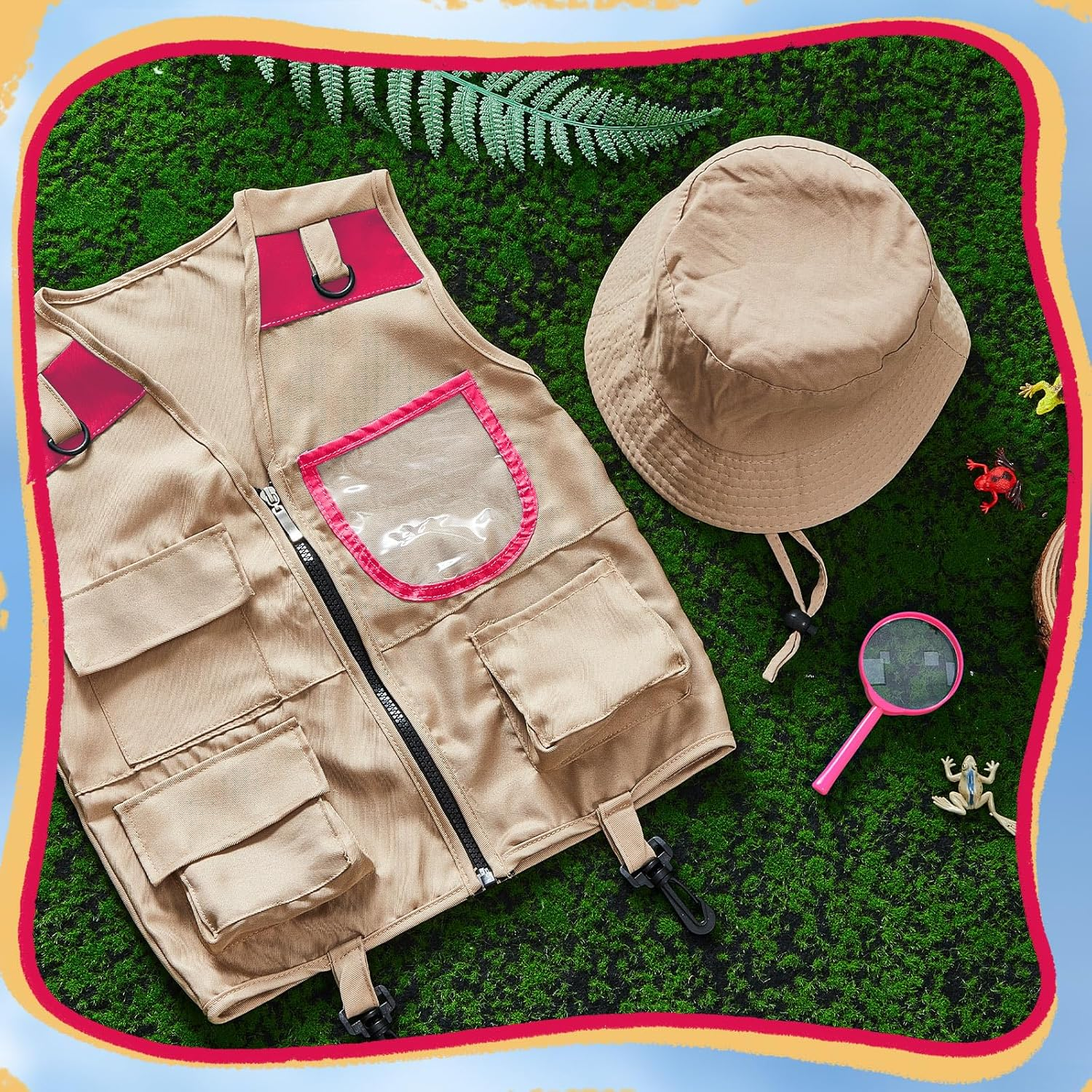 Ramede Kids Explorer Vest and Hat Costume Safari Cargo Vest Outdoor Adventure Camping Vest for Kids Boy Girls Outfit image number 1