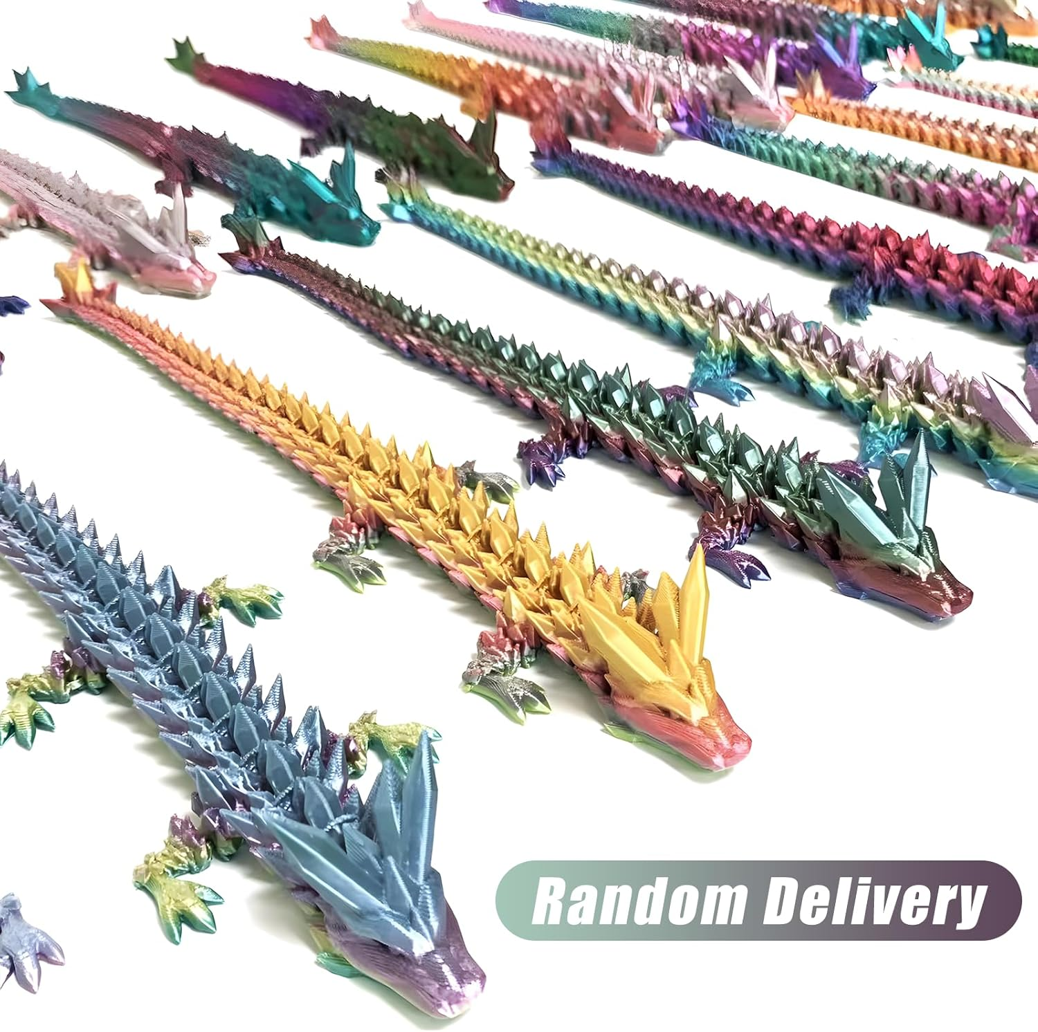 3D Printed Crystal Dragon Fidget Toy for Adults - Articulated Posable Surprise in Egg - Gifts for Home Office Desk Decor (Colorful) - Gold image number 6