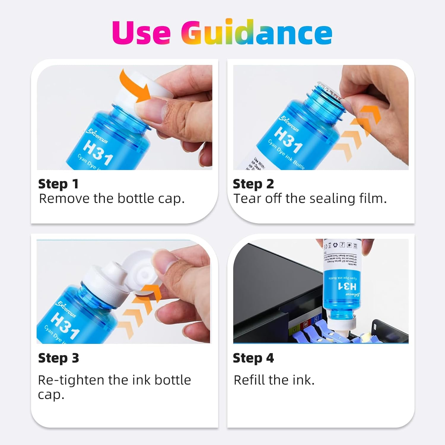 Ink Bottle 31 32XL 32 XL Compatible with HP Smart Tank 5000 5101 7301 6001 7602 5101 7001 551 555 651 455 457 450 Printers (2 135ML 32XL Black Ink, 70ML 31 Color Ink) image number 5