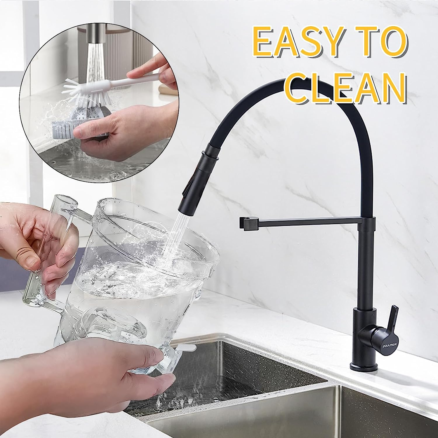 Electric Citrus Juicer, Rechargeable Juicer Machine with USB Cable and Cleaning Brush, Touch Button, Automatic Orange Lime Lemon Grapefruit Squeezer, Easy to Clean Portable Juicer, White - Black 2 image number 7