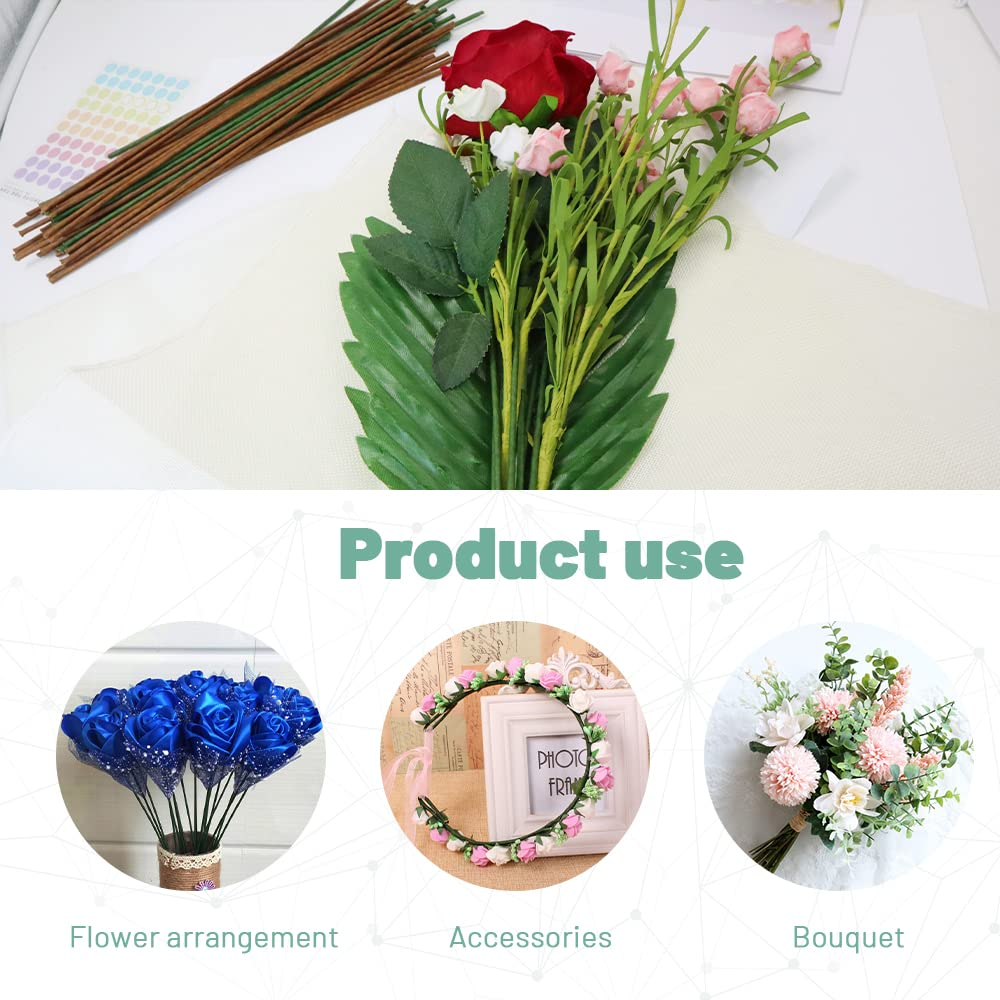 80Pcs Floral Wire, 30Cm/11.8In Length 3Mm/0.12In Diameter Stems, 18 Gauge Flower Wrapped with Paper for Artificial Flowers, Wreath, Bouquet (Green) image number 4