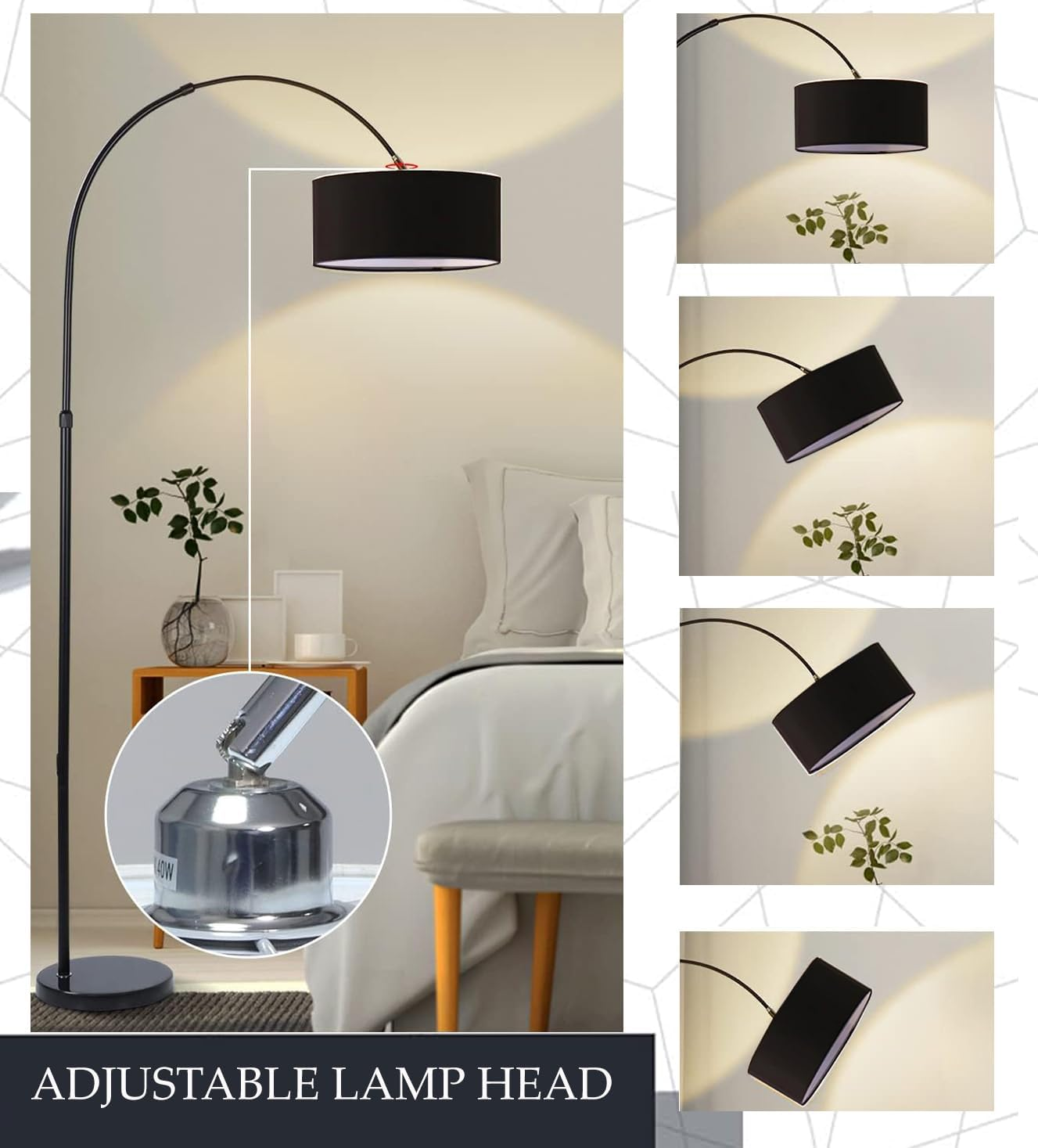 Standing Floor Lamp for Living Room Black Lampshade Adjustable, Floor Light, 12W LED Bulb İncluded, Home Decor Light image number 3