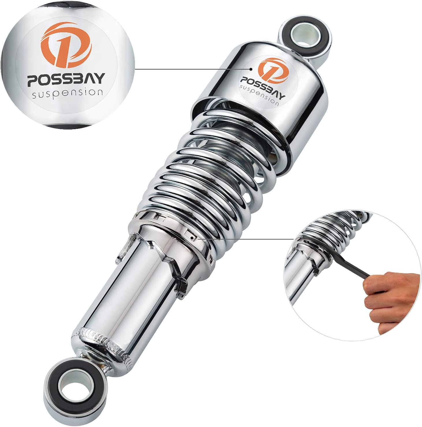 Possbay Motorcycle Shock Motorcycle Rear Shock 10.5"/267Mm Universal Rear Suspension 1Pair Silver - Chrome image number 3
