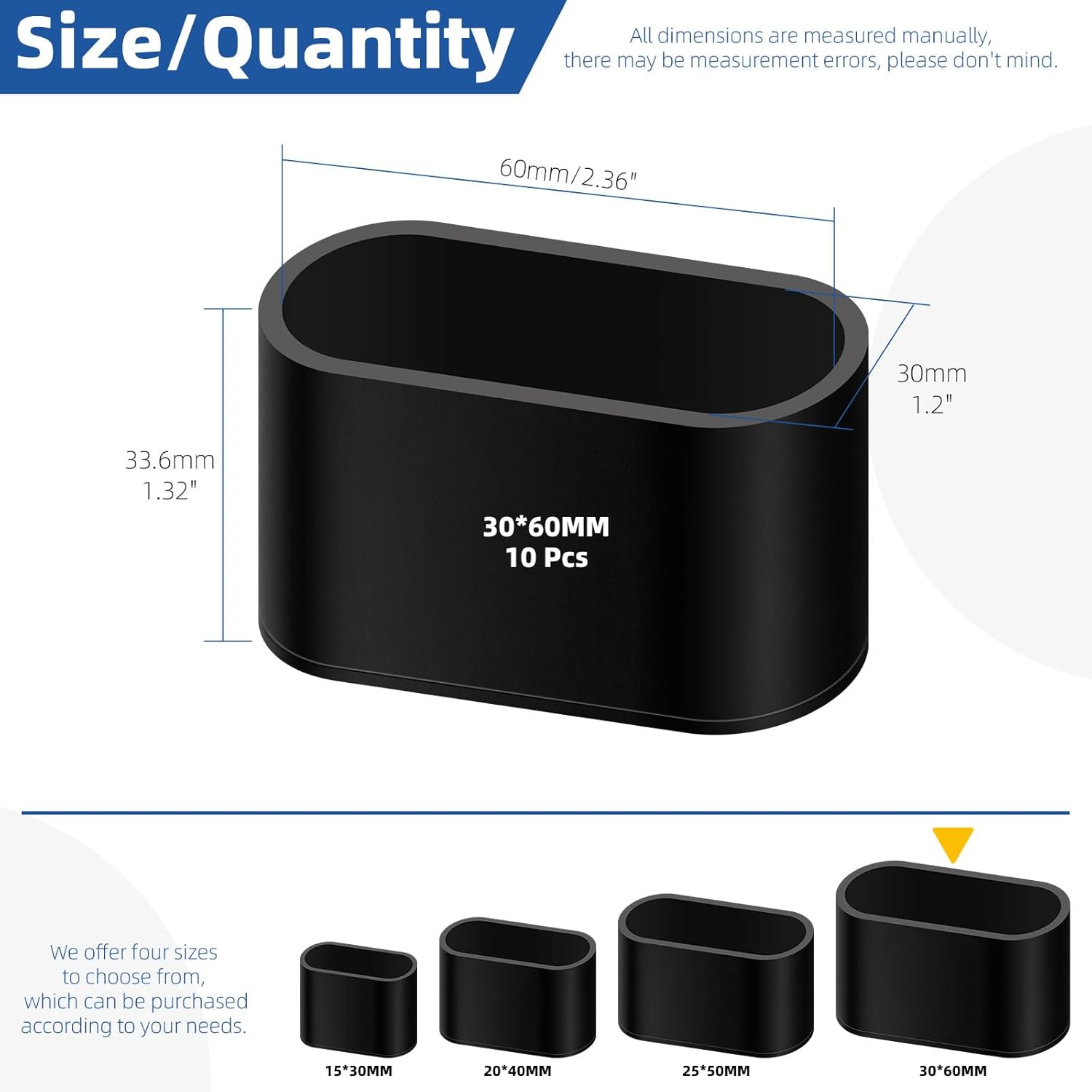 Glarks 10Pcs 30 X 60Mm Oval Chair Leg Caps, Black PVC Furniture Pad Table Feet Covers, Oval Chair Leg Covers to Protect Wood Tile Floors Felt Pads Furniture Leg Caps Reduce Noise