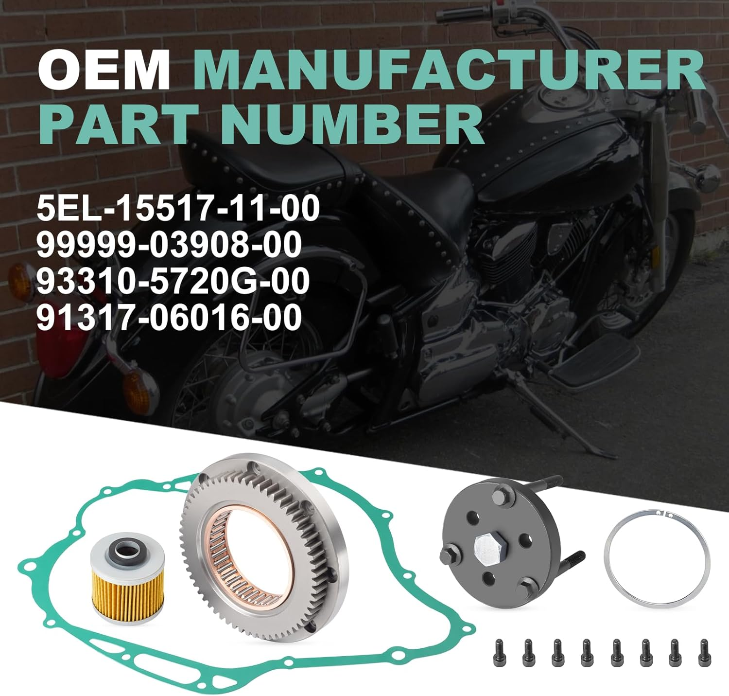 Puller Tool & One Way Starter Clutch Bearing Idler Gear Kit for Yamaha XVS1100 V-Star 1100 1999-2009