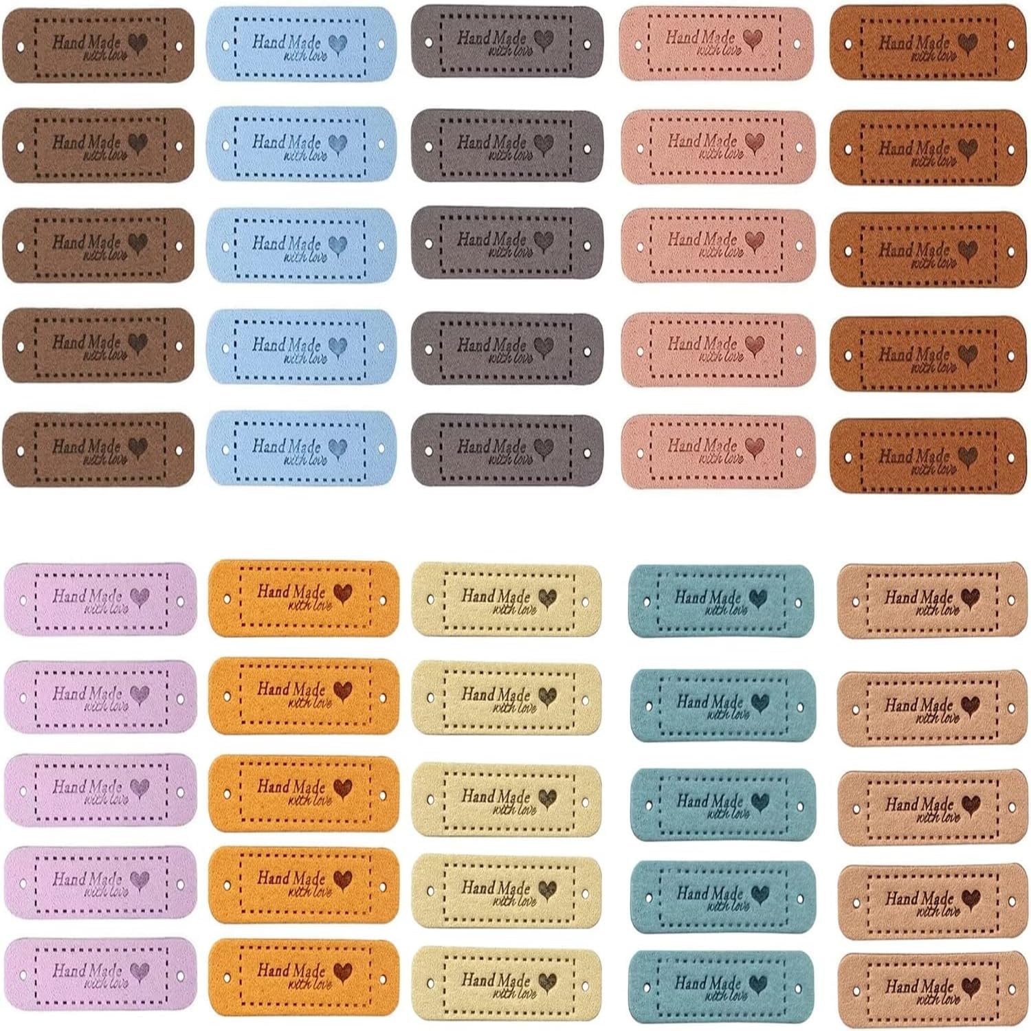 100Pcs Handmade Leather Labels Colourful Handmade Labels Tags Art Tags DIY Embellishments Ornaments Accessories for Scrapbooking Clothing Craft Decorations (50Rectangle + 50Flower Shape)