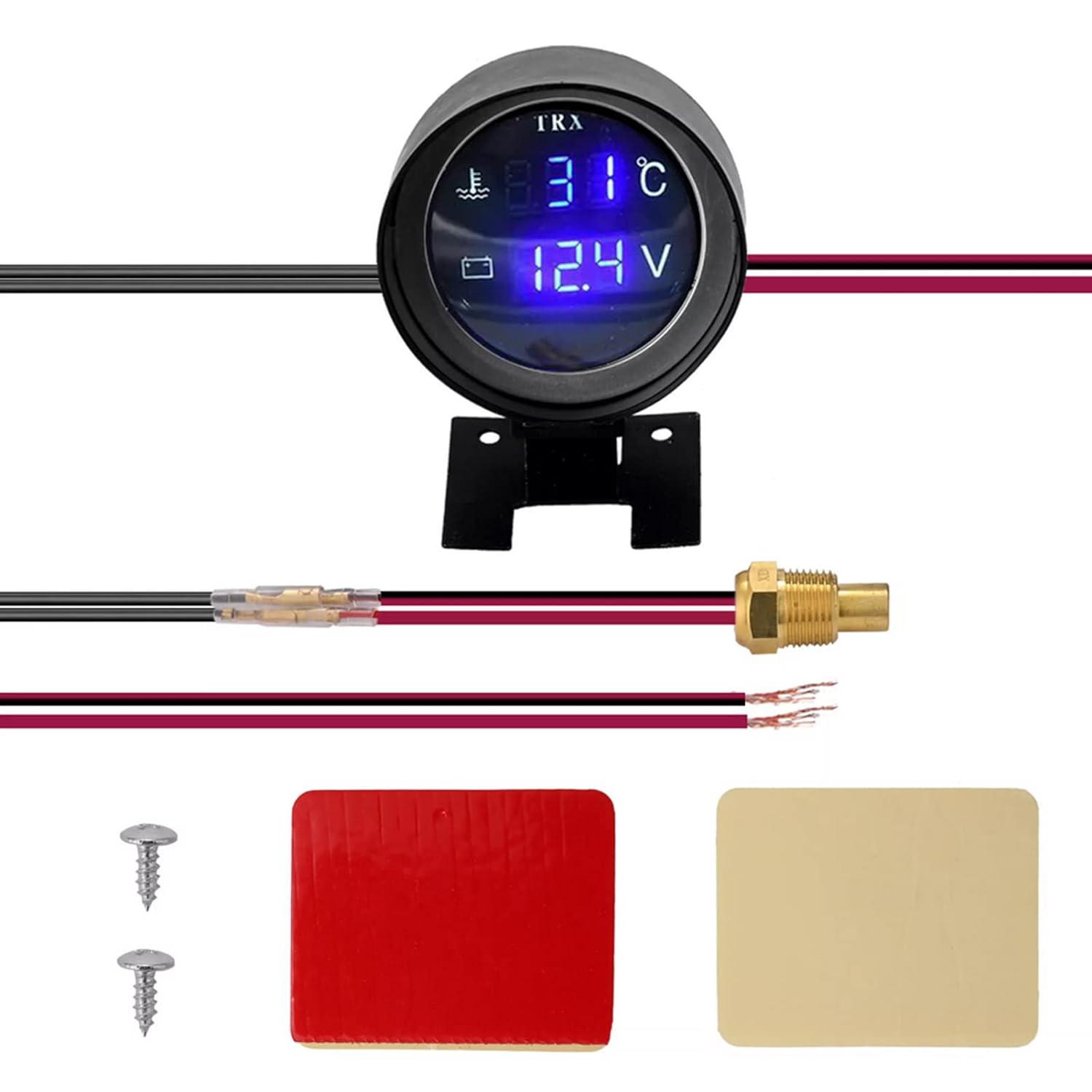 Car Water Temperature Gauge, 2 in 1 Leds Digital Car Truck Water Temp Gauge Temperature Sensor Temperatura Moto + Voltmeter Volt Voltage Meter 12V/24V image number 1