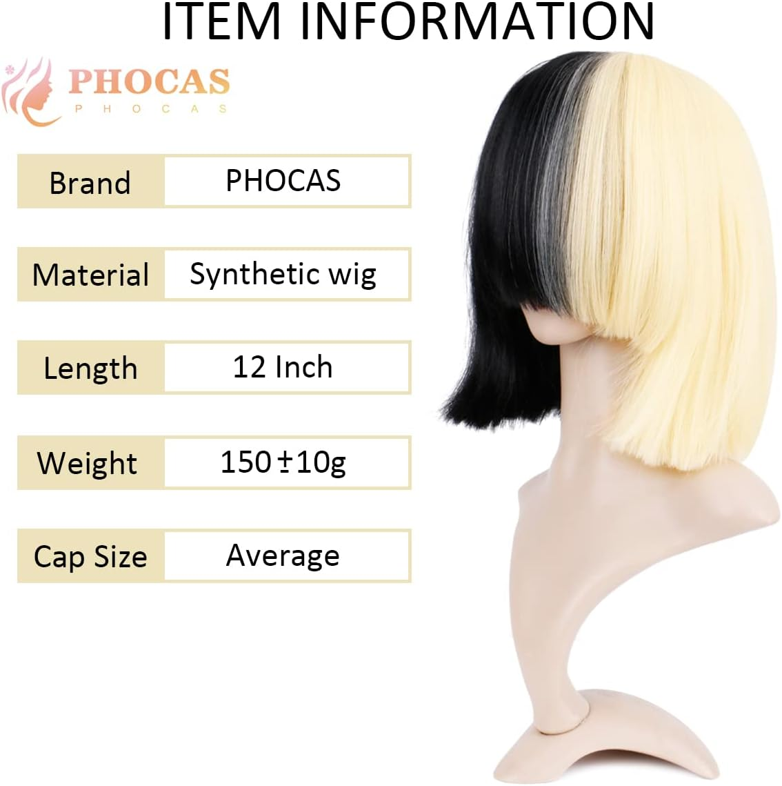 Phocas Hair Half Blonde and Black 2 Tone Hair Short Straight Cosplay Wig for Women image number 3
