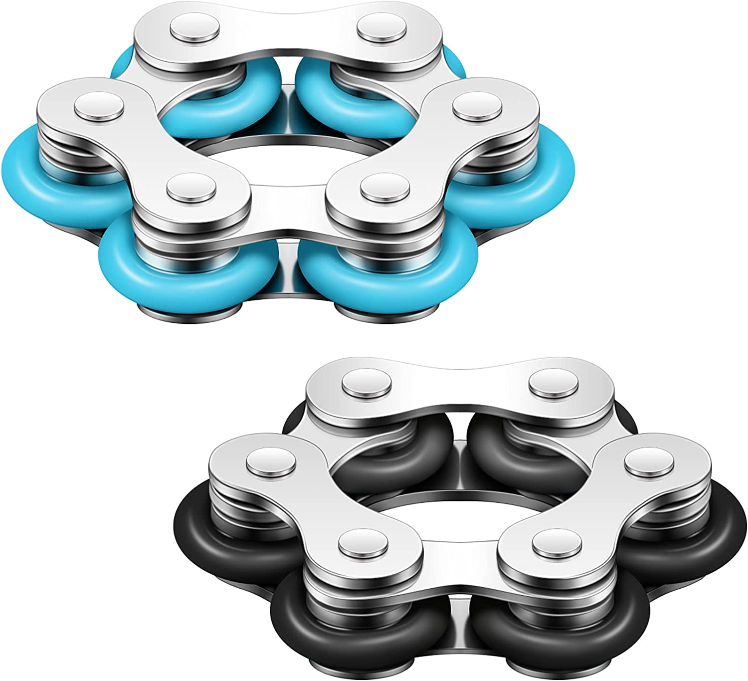 2 Pieces Fidget Toys Flippy Roller Chain, Six Roller Chain Fidget Toys Bike Chain Toys Novelty Stress Relief for Adults Teens Anxiety Autism, ADHD (Dark Blue, Sky Blue)