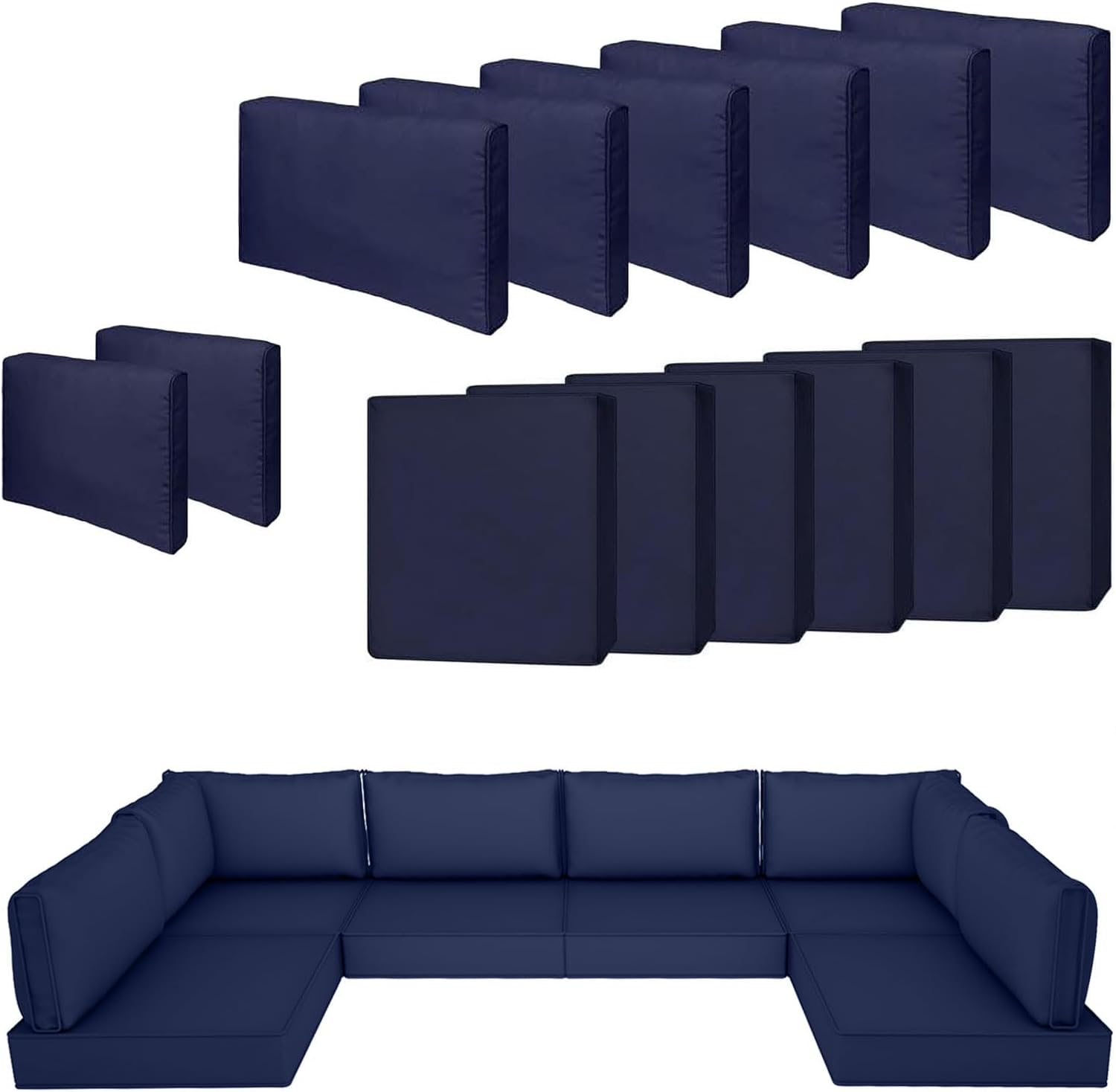 14 Piece Outdoor Patio Cushion Cover Replacement, Waterproof Patio Cushion Covers, Outdoor Furniture Cushion Covers Set for 6 Seat Wicker Rattan Sofa (Navy Blue) image number 2