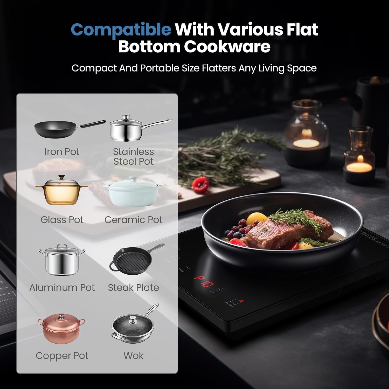 3500W 220V Hot Plate with 10 Power Levels,Ultra-Thin Induction Cooker Ceramic Glass Portable Induction Cooktop for Home Cooking with 24-Hour Timer Black AU Adapter image number 3