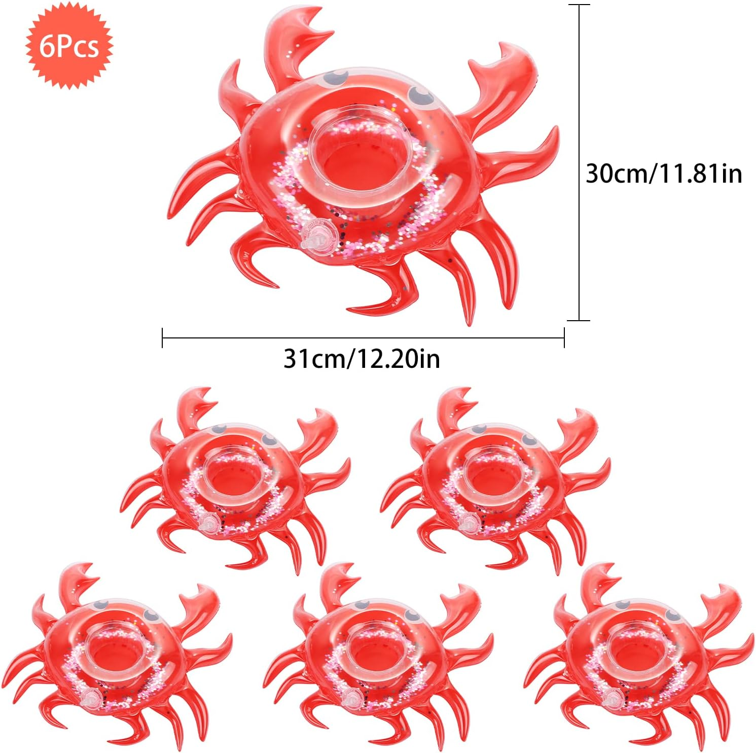 6 Pack Crab Inflatable Drink Holder, LIYDE Drink Floaties Floating Drink Holder for Swimming Pool Drink Holder for Pool Party Decorations Pool Accessories for Adults image number 1