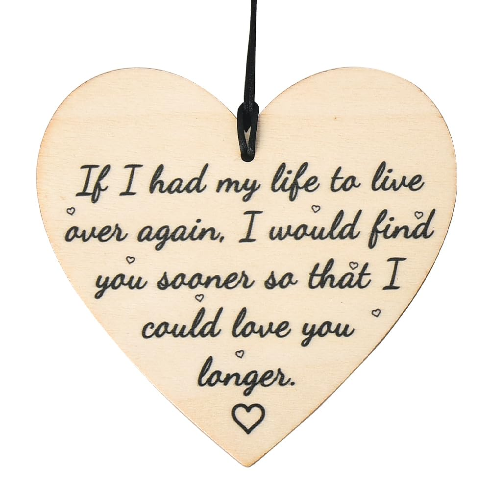 Romantic Gifts for Him Her Wife Husband Wooden Heart Hanging Ornament Decorative Signs with Sayings for Wall Boyfriend Girlfriend Anniversary Engagement Gifts for Men Women Parents Couple Gift Ideas