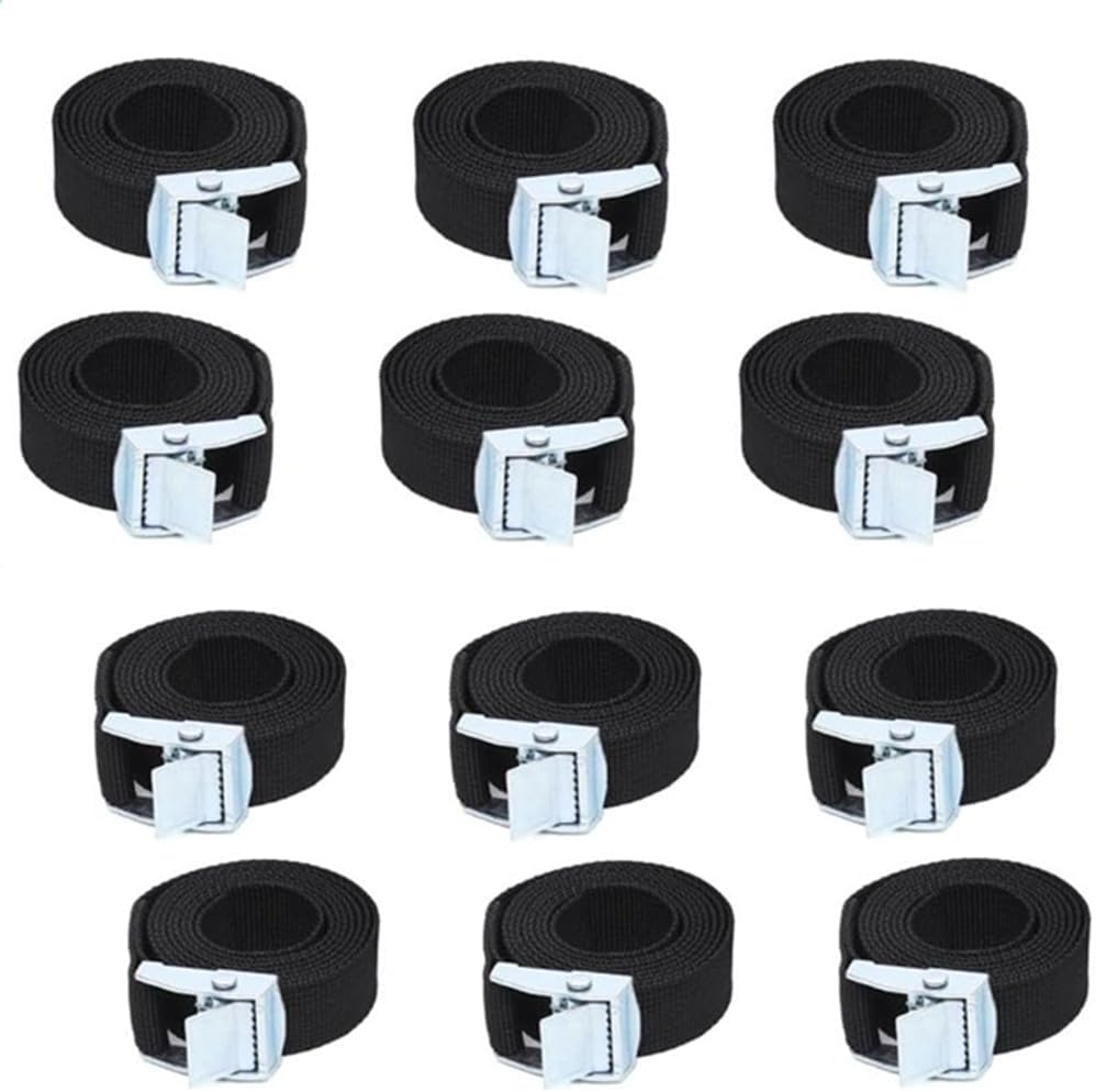 12 Pcs Lashing Strap,2.5Cm X 1M Heavy Duty Tensioning Belts, Battery Tie down Straps Kit with Zinc Alloy Cam Buckle,For Cooler,Luggage Belt,Cars,Boats, Cargo(Black+Silver) image number 4