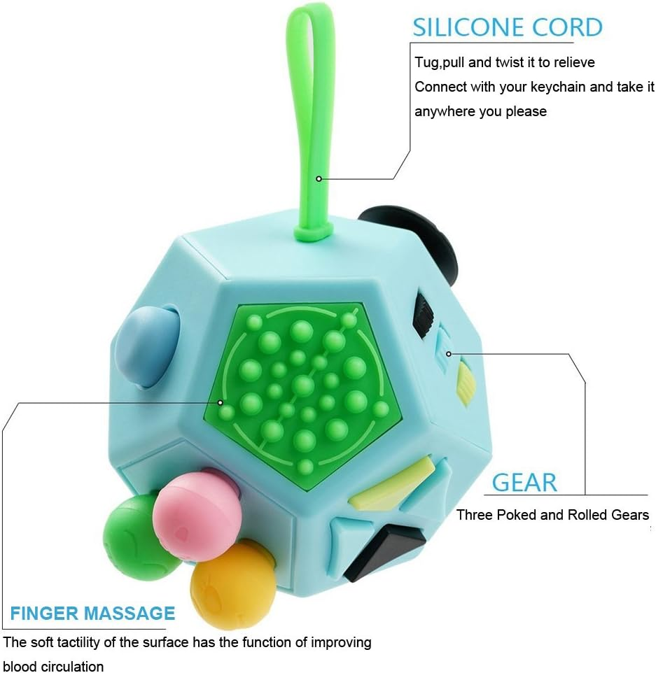 Fidget Toy 12 Sides Hand Dodecahedron Toys, Every Day Carry Fidgets Devices Relieves Stress and Anxiety Antidepression - for Children and Adult, Blue