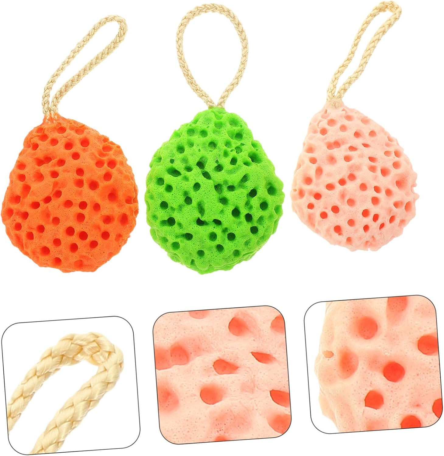 3Pcs Portable Facial Exfoliating Sponges for Face Washing and Makeup Removal, Supple Compressed Bath Sponges in Green, Orange, and Pink for Daily Skincare and Shower Use