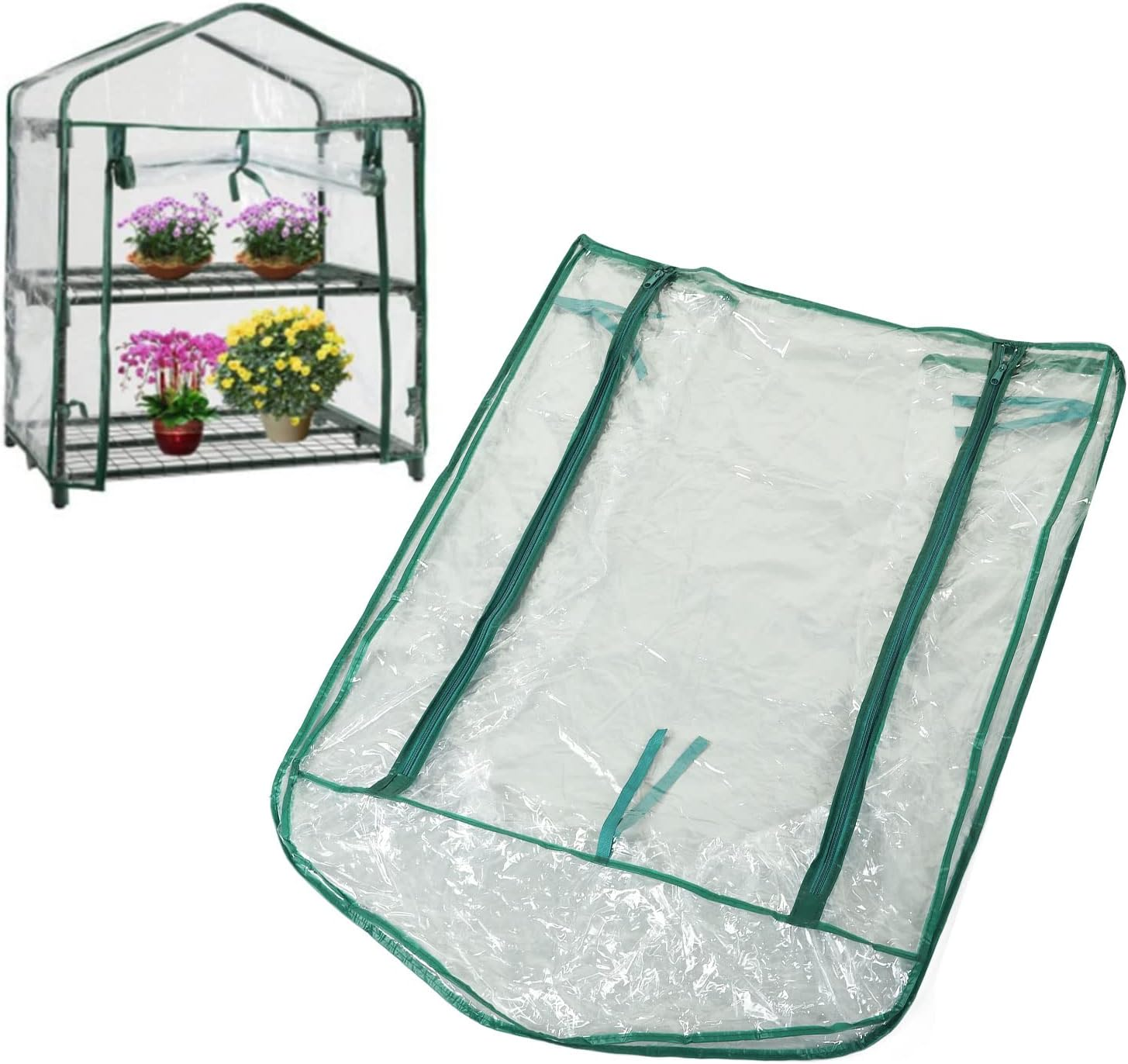 2 Tier Greenhouse Replacement Cover, 27.17X19.29X36.22In Clear PVC Greenhouse Replacement Cover with Zipper Door Waterproof Plant Greenhouse Cover for Outdoor Gardening image number 3