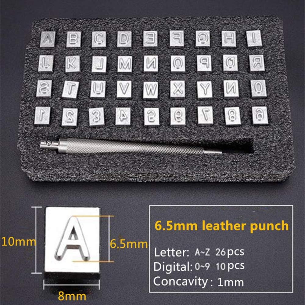 36Pcs/Set Steel Alphabet Number Stamp Punch Set for Leather Stamps Punch Tools (6.5MM)